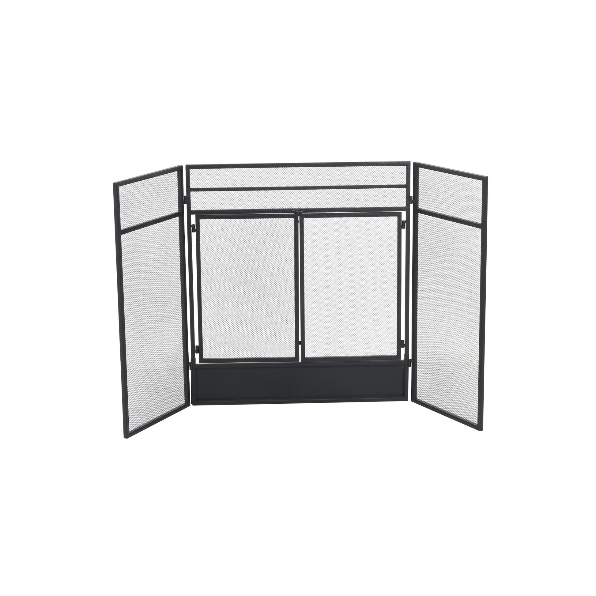 Geometric Black Metal 3 Panel and 2 Door Living Room Fireplace Screen with Mesh Backing