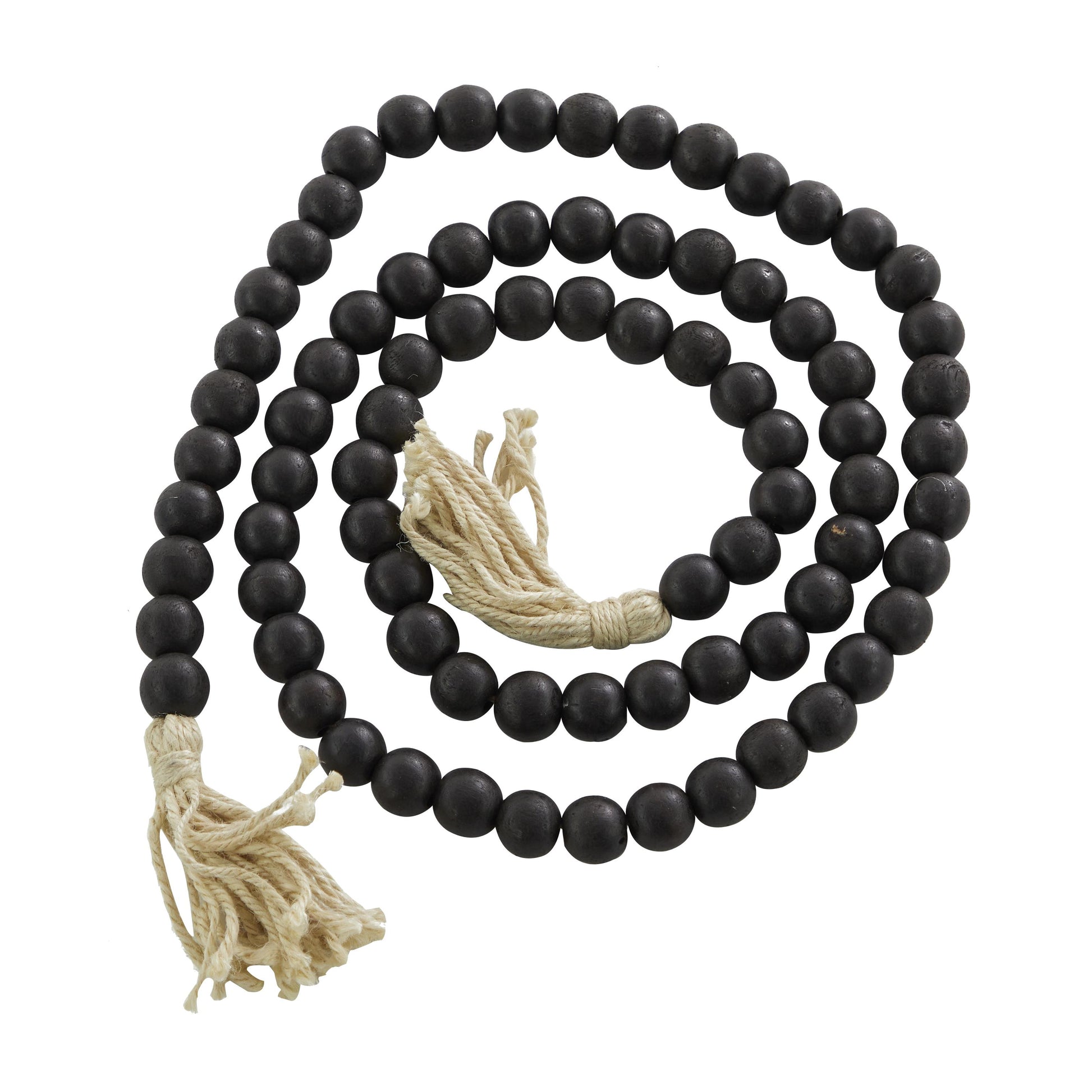 Mango Wood Handmade Round Long Carved Beaded Garland with Tassel