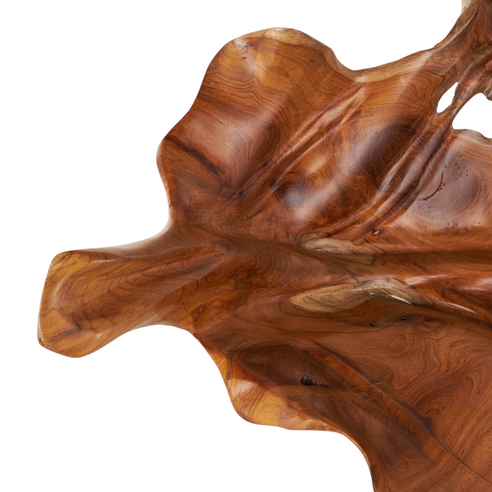 Leaf Brown Teak Wood Handmade Carved Living Room Decor Tray