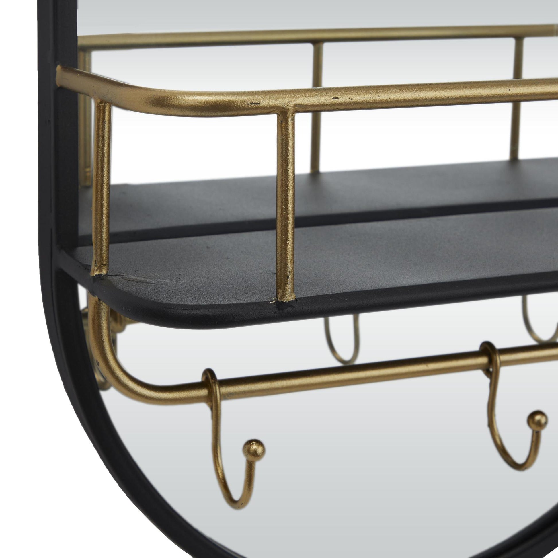 Black Metal Oval 1 Shelf Room Wall Mirror