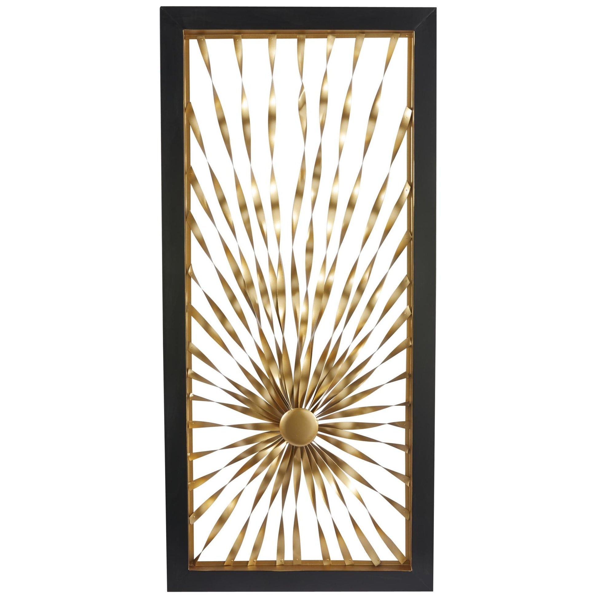 Sunburst Gold Metal Coiled Ribbon Home Wall Decor with Black Frame