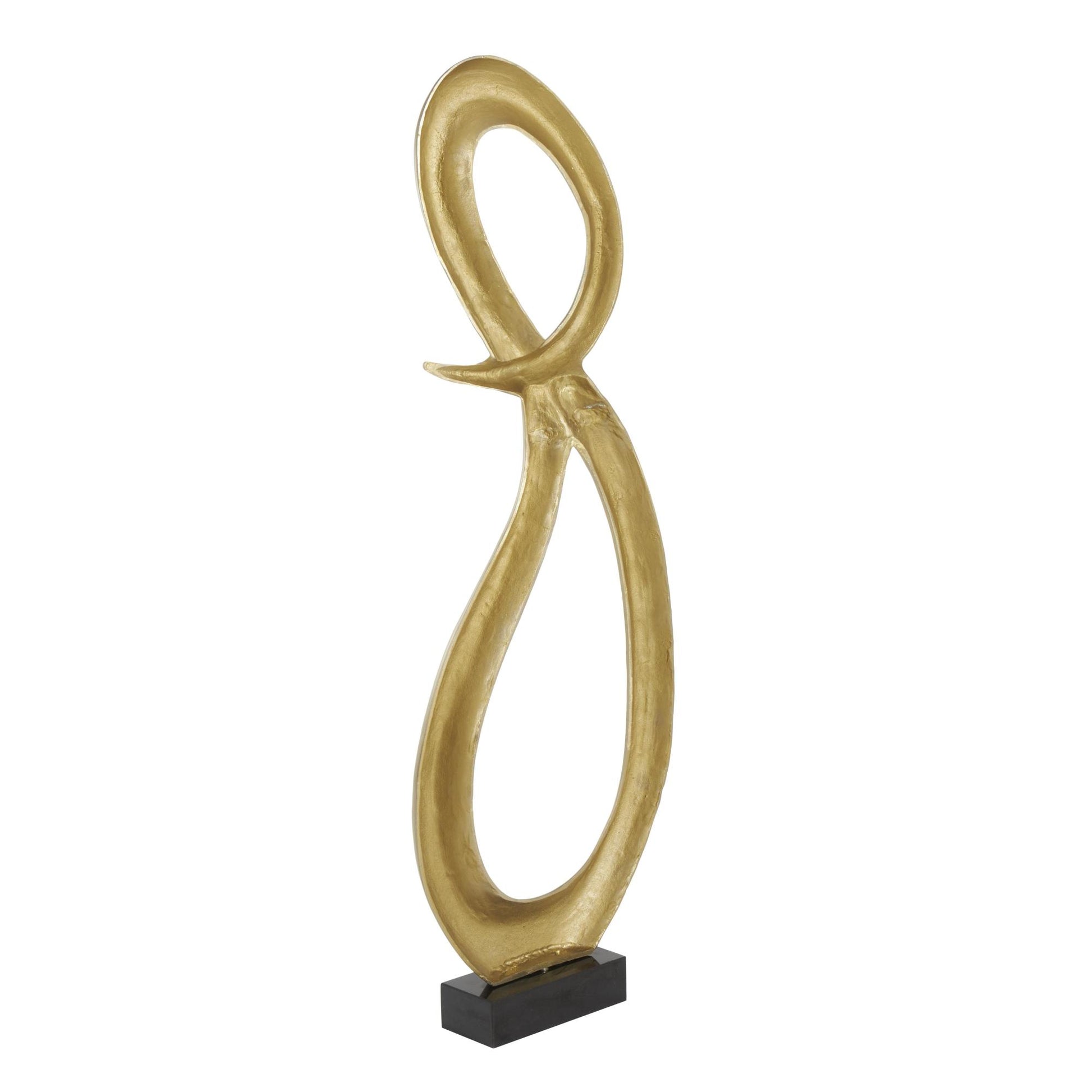 Abstract Aluminum Metal Tall Looped Floor Decorative Sculpture with Black Marble Base