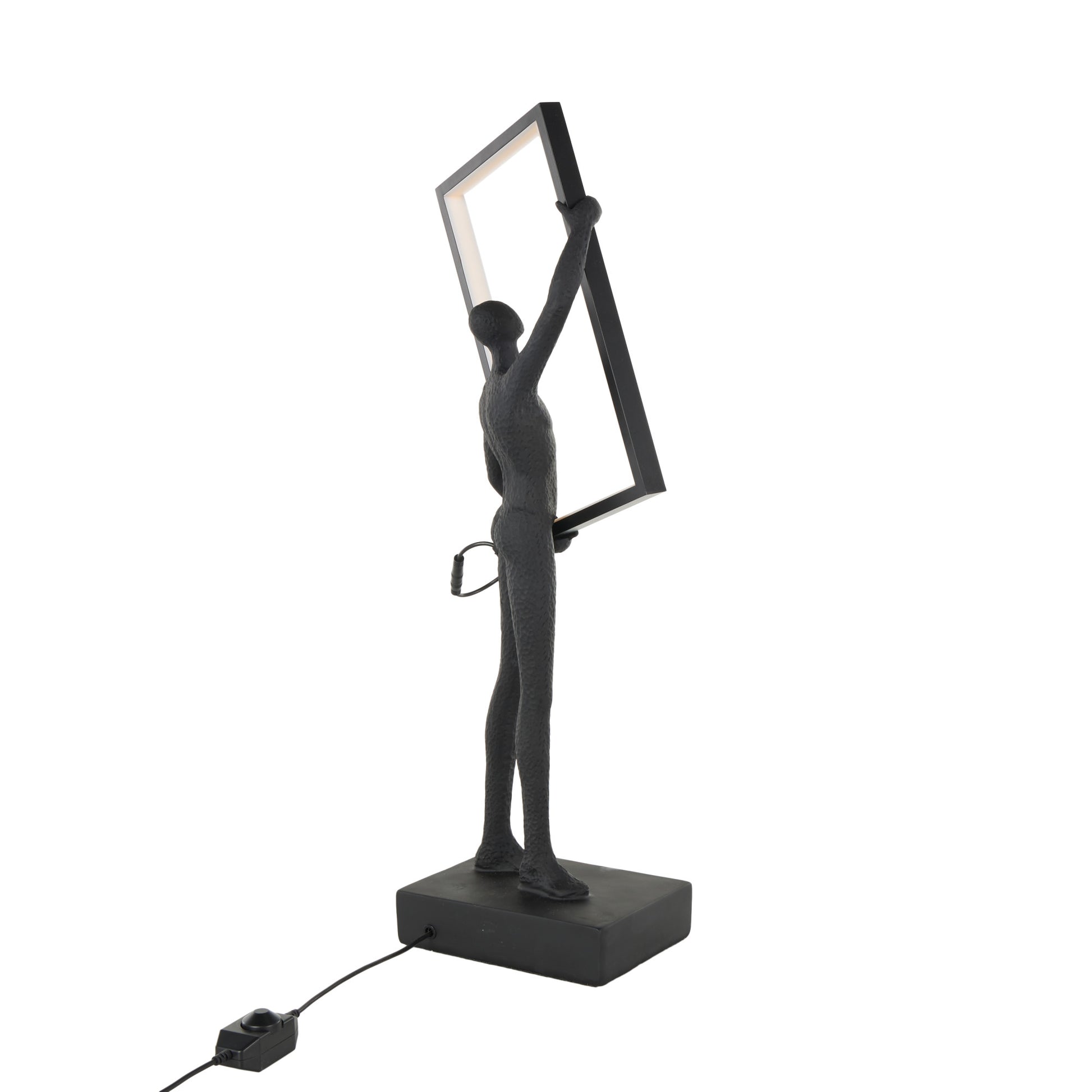 People Black Resin Concaved Room Table Lamp with Rectangular Frame and Copper Shadings
