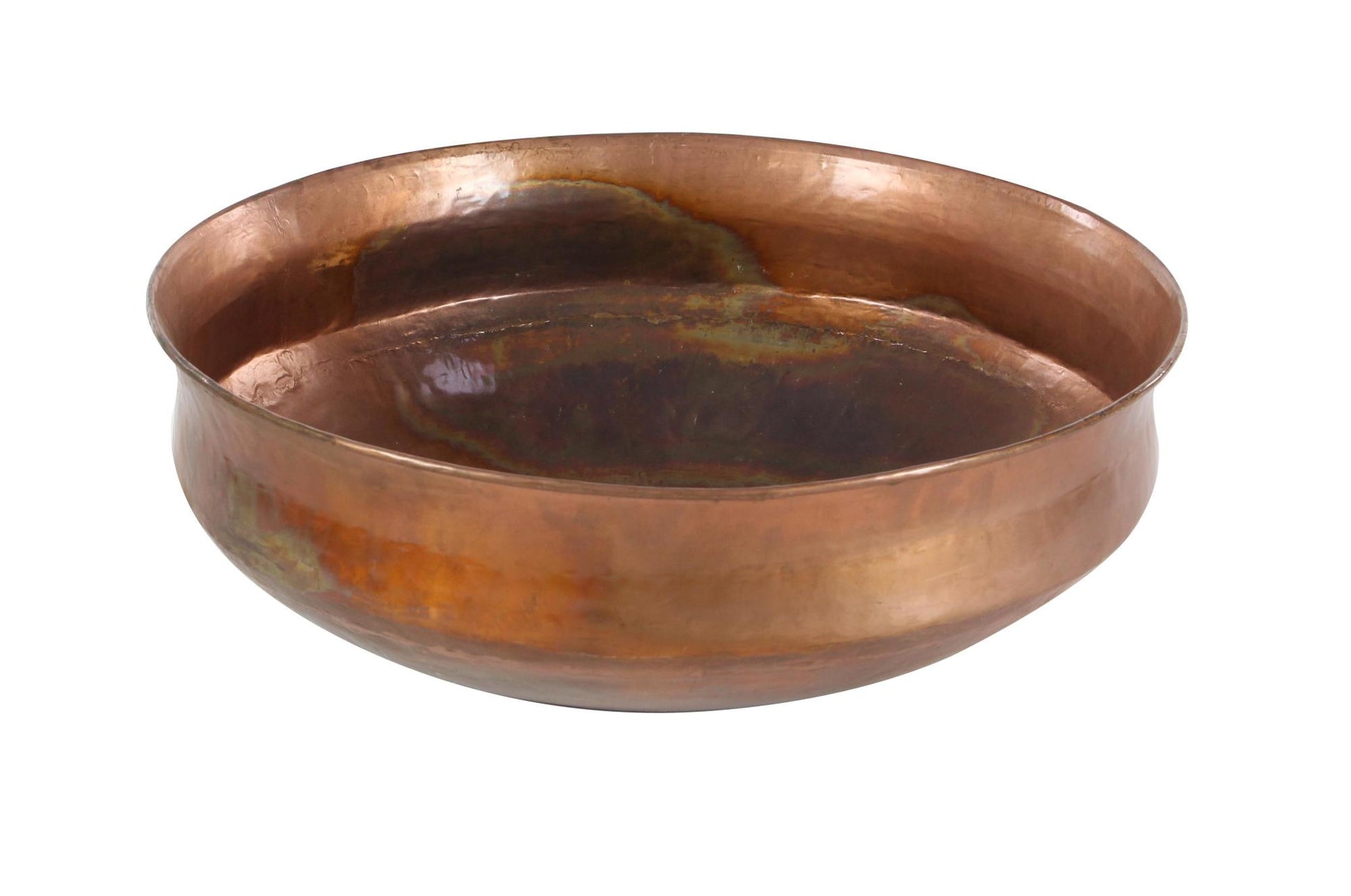 Set of 4 Copper Metal Wide Weathered Low Bowl Indoor Outdoor Planter