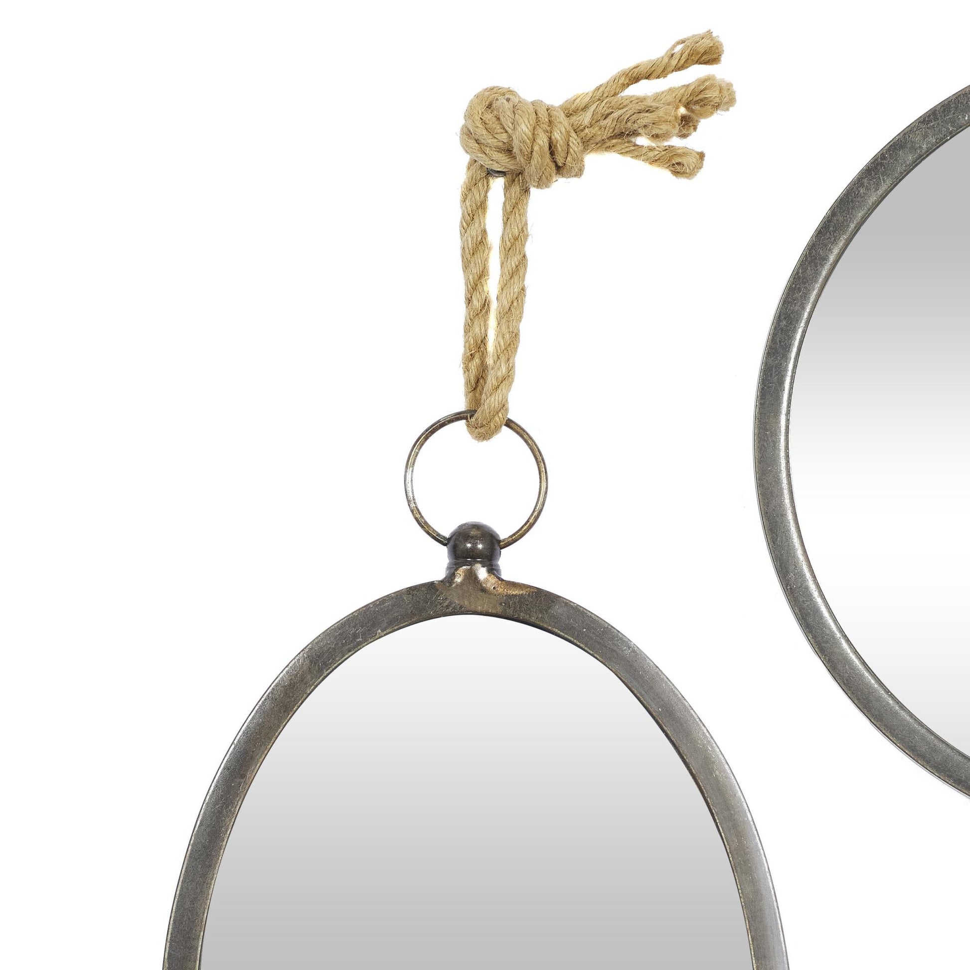 Set of 5 Gray Metal Room Wall Mirror with Hanging Rope
