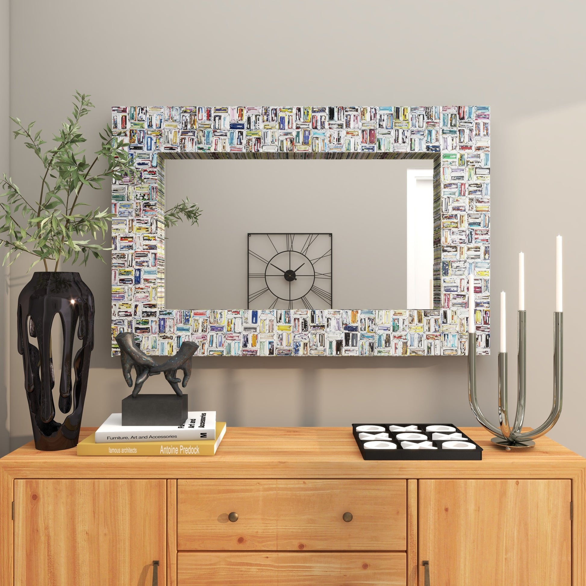 Multi Colored Paper Handmade Recycled Magazine Frame Room Wall Mirror