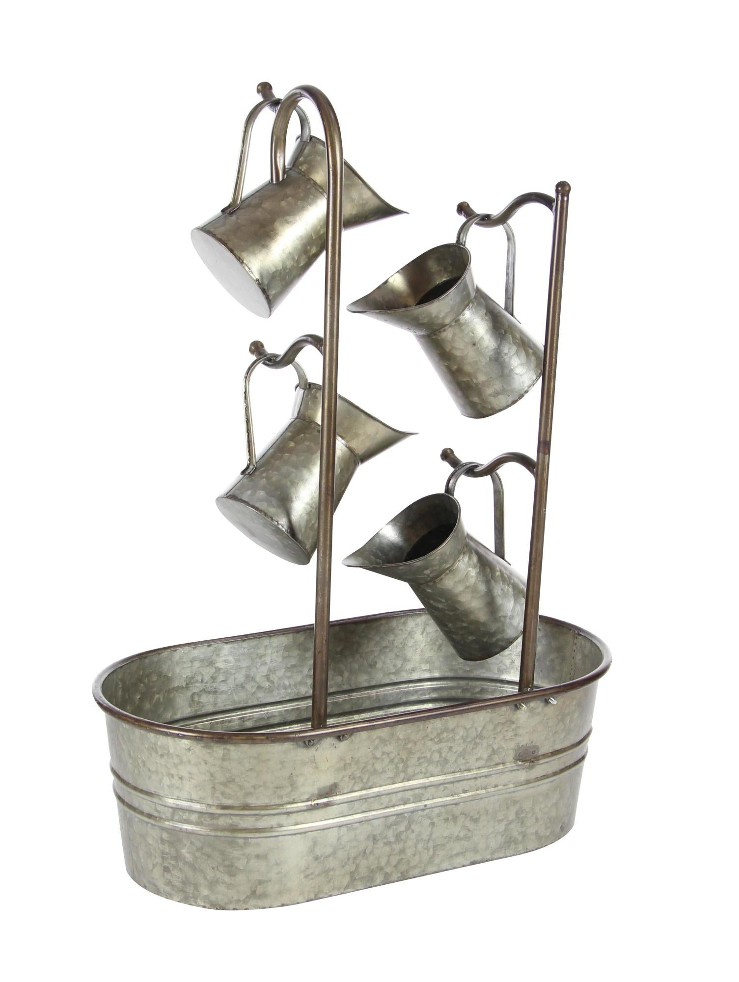 Gray Metal Indoor Outdoor Fountain with Watering Cans