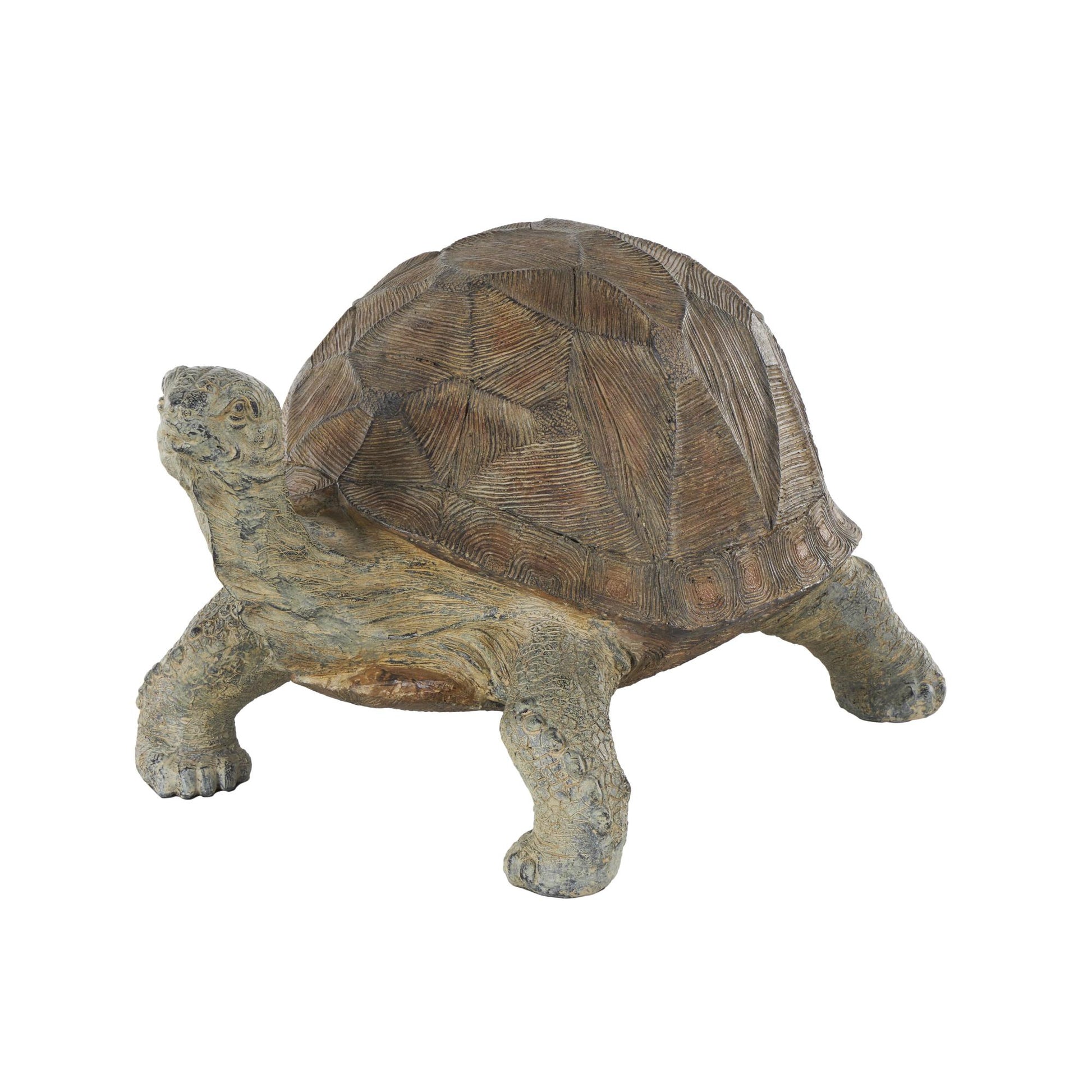 Turtle Brown Resin Distressed Textured Indoor Outdoor Garden Sculpture with Patterned Shell