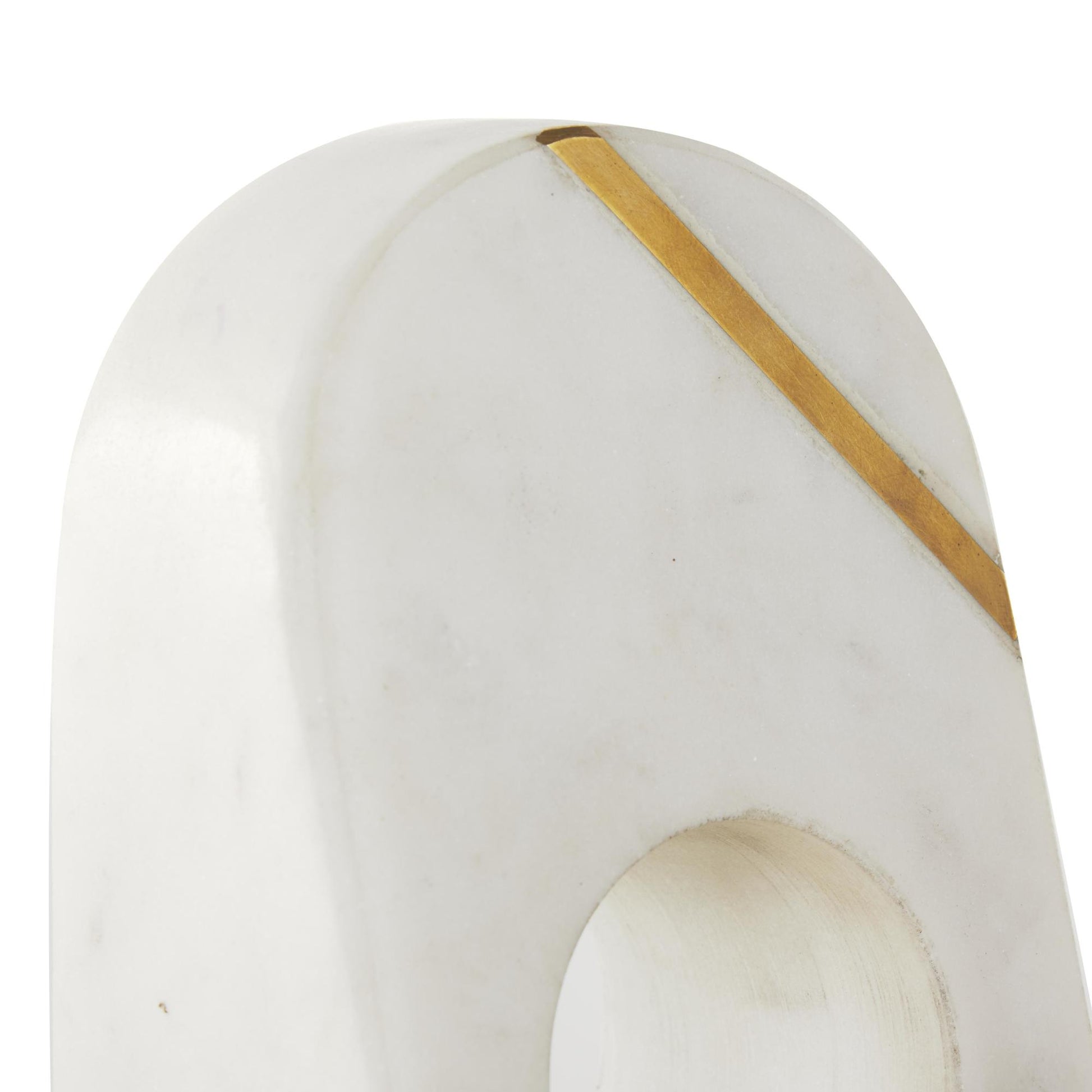 Set of 2 Geometric Marble Curved Pyramid Decorative Bookends with Diagonal Gold Stripes