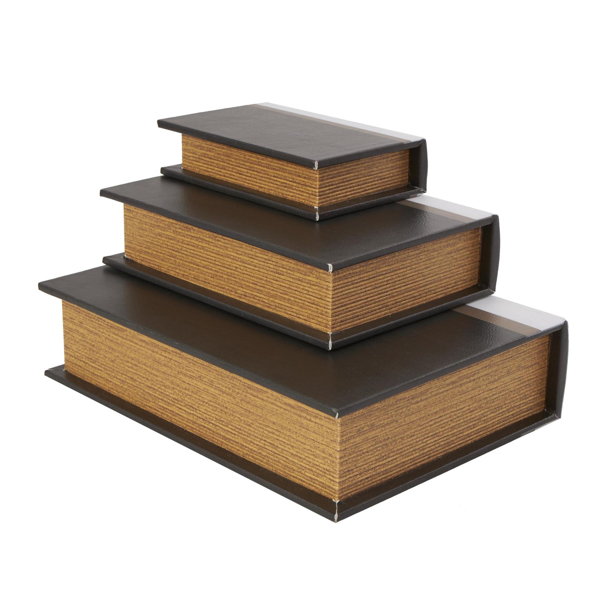 Set of 3 Black Faux Leather Paris, London, New York Faux Book Storage Decorative Box with White Spine