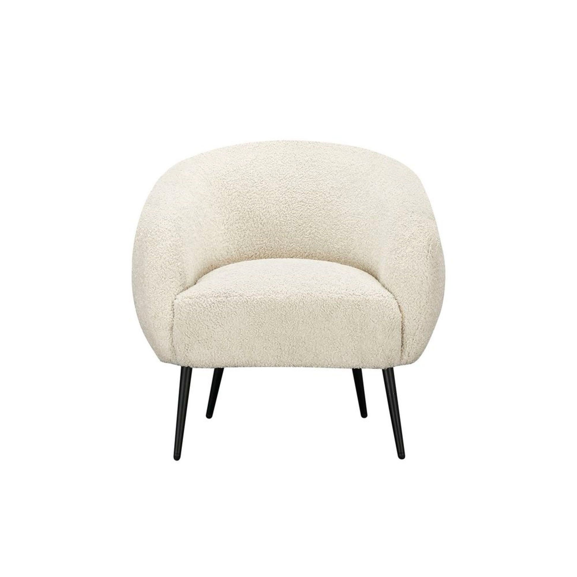 Cream Fabric Round Boucle Living Room Accent Chair with Black Iron Legs