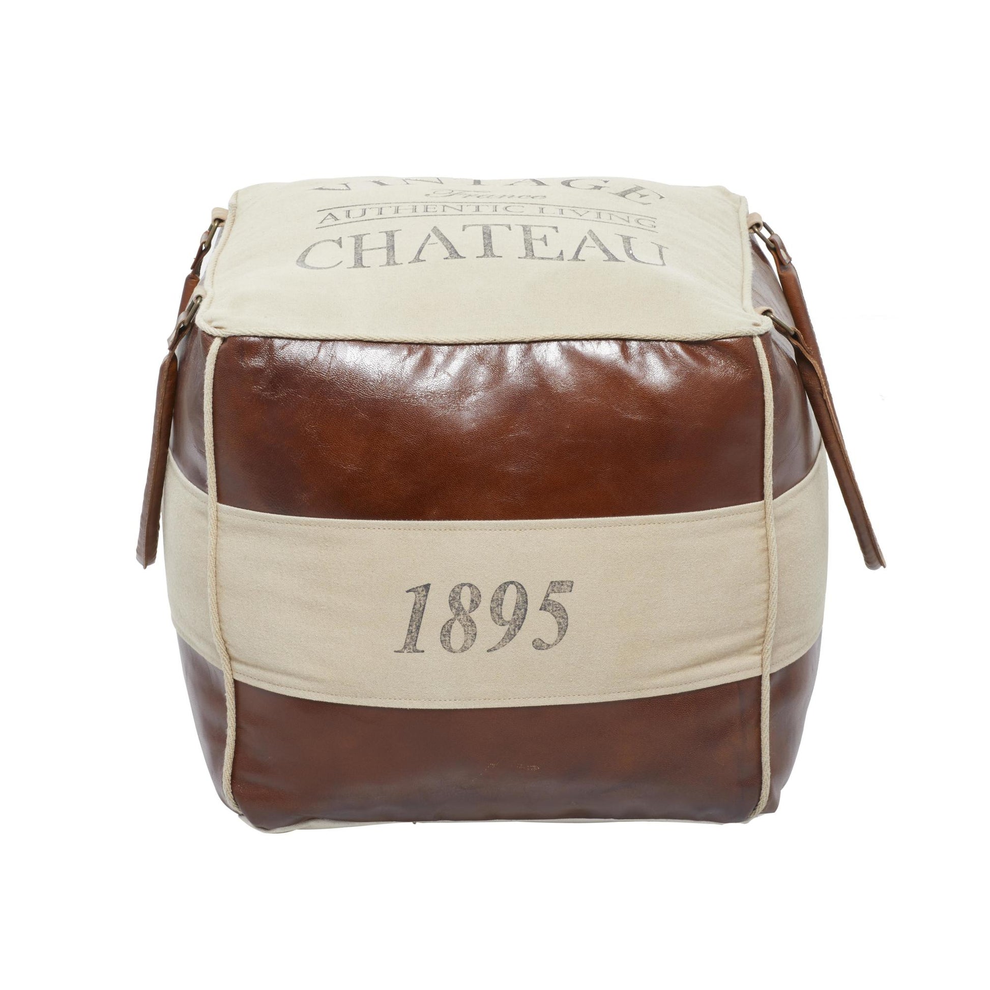 Star Canvas Stuffed Pouf with Leather Accents