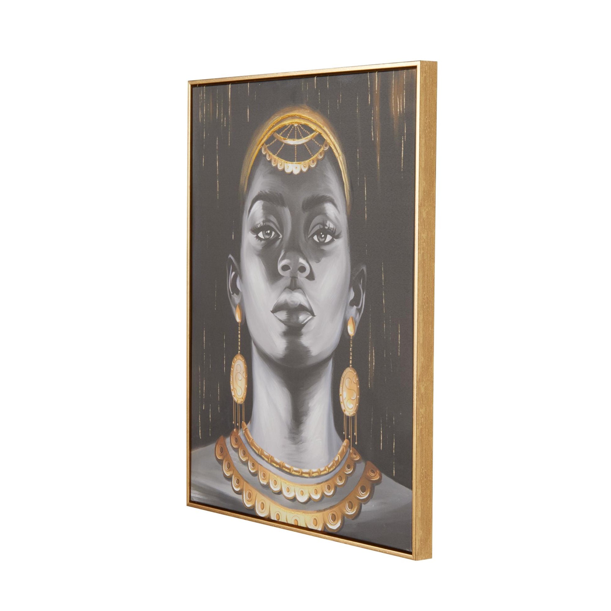 Woman Black Canvas Shaded Living Room Framed Wall Art with Decorative Jewelry and Gold Foil Accents