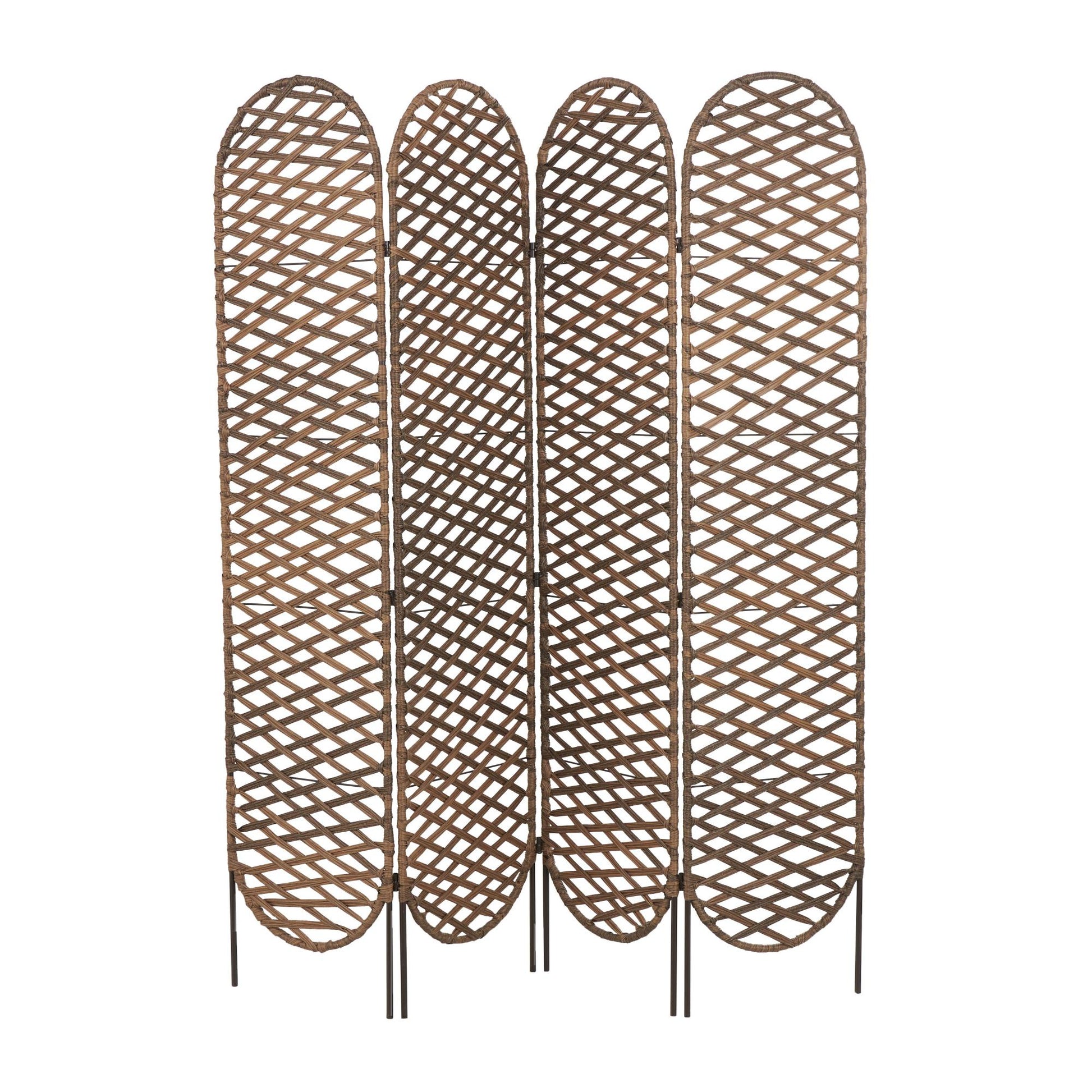 Geometric Copper Metal Handmade Foldable Woven 4 Panel Partition Room Divider Screen with Cutouts