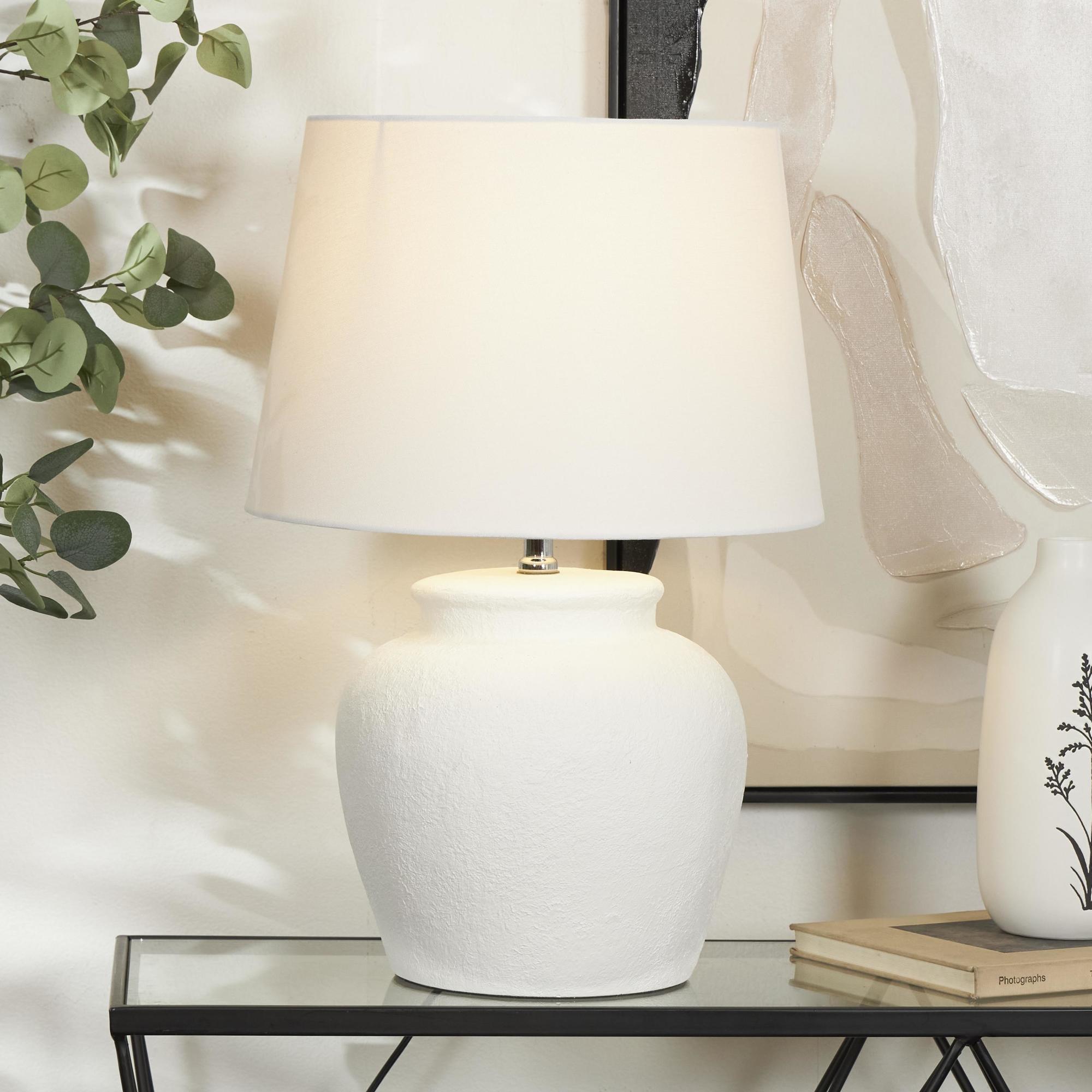 White Cement Stone Pot Inspired Room Table Lamp with Textured Exterior