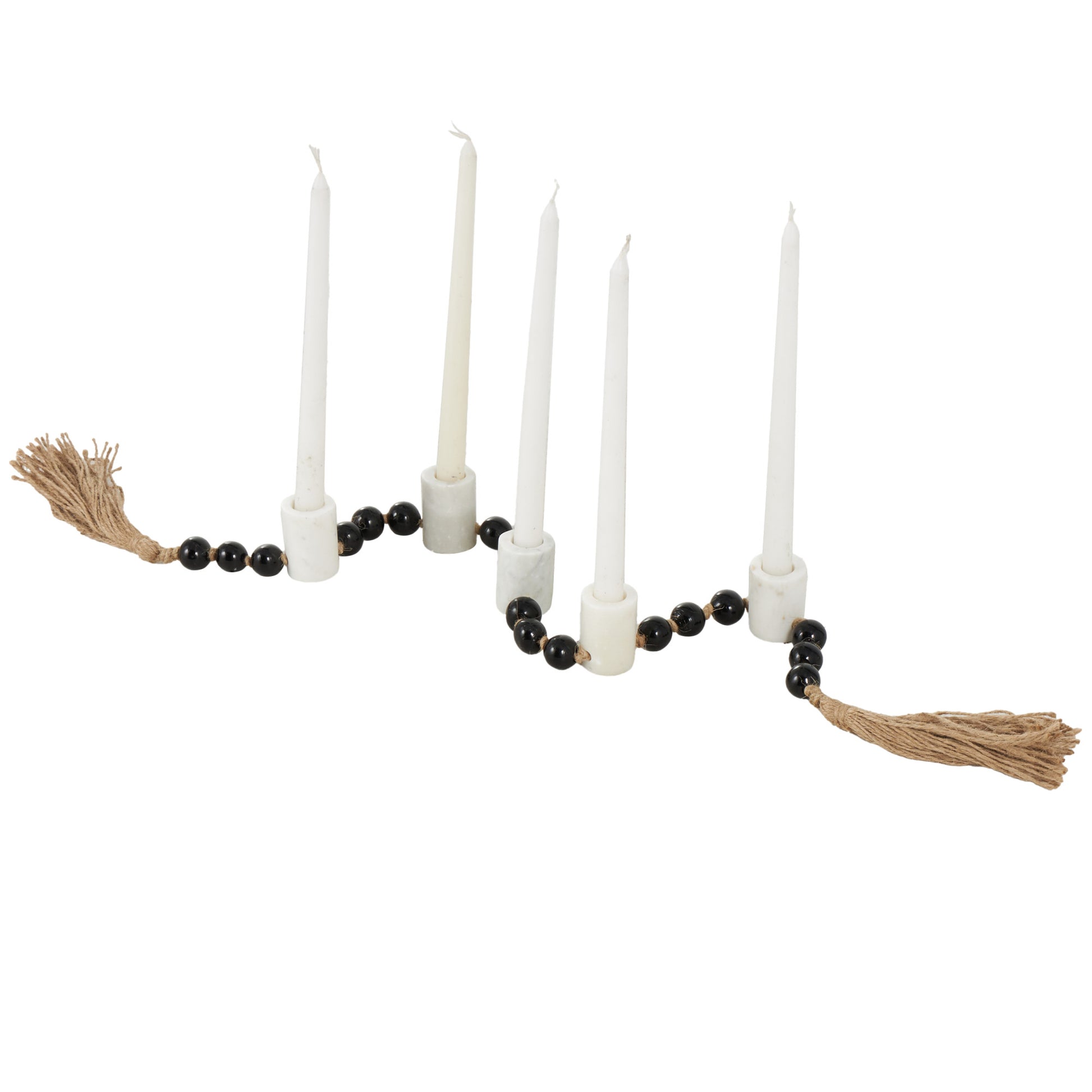 Mango Wood Garland Decorative Candle Holder with Tassel