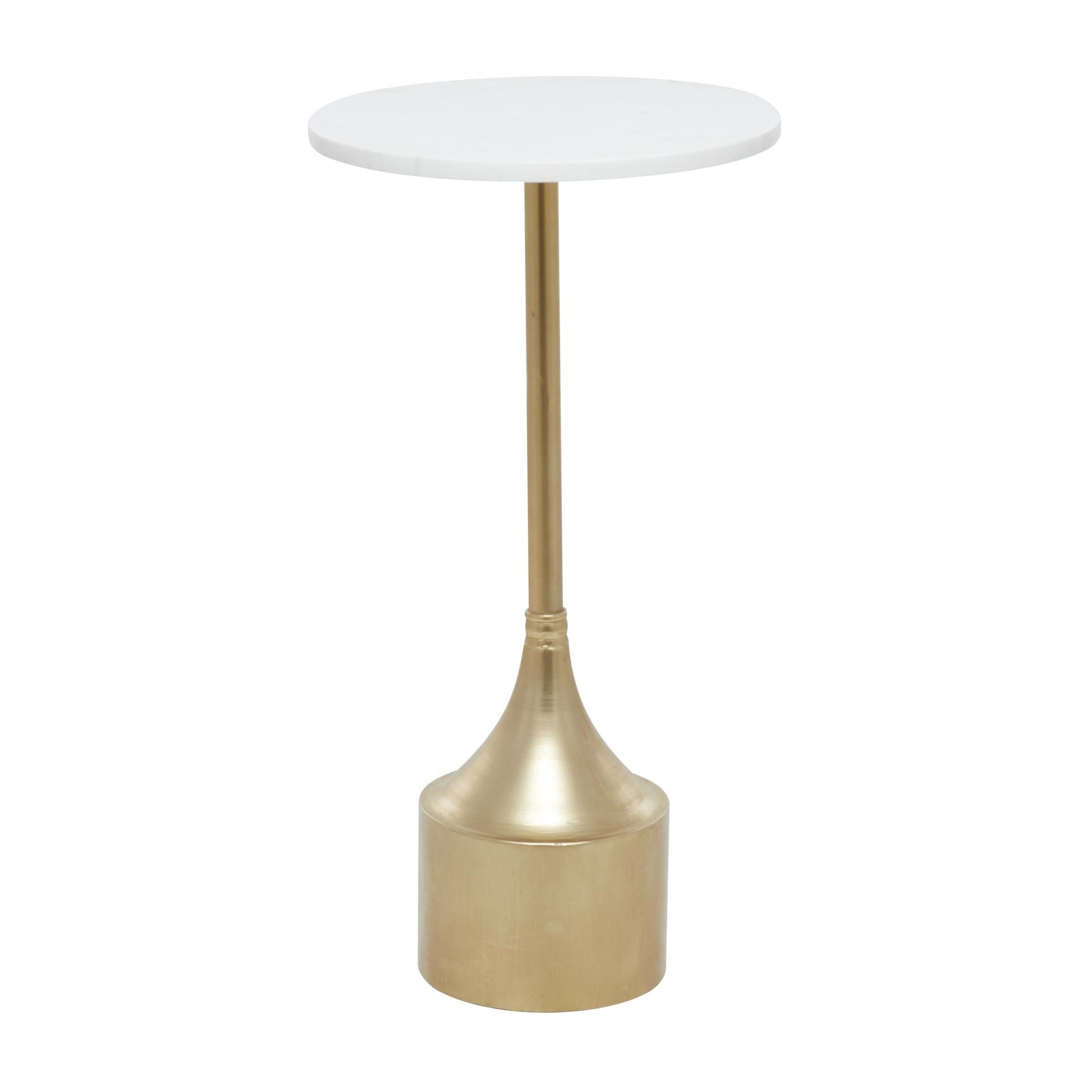 Gold Metal Side End Accent Table with White Marble Top