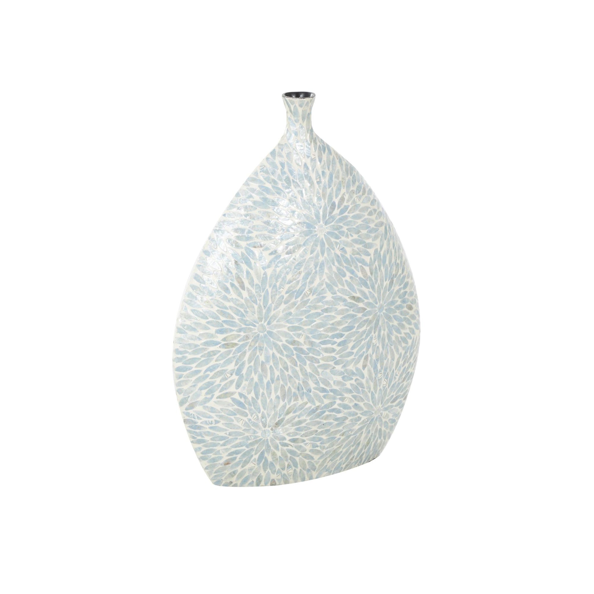 Floral Mother of Pearl Shell Handmade Large Mosaic Decorative Vase with Cream Underlay