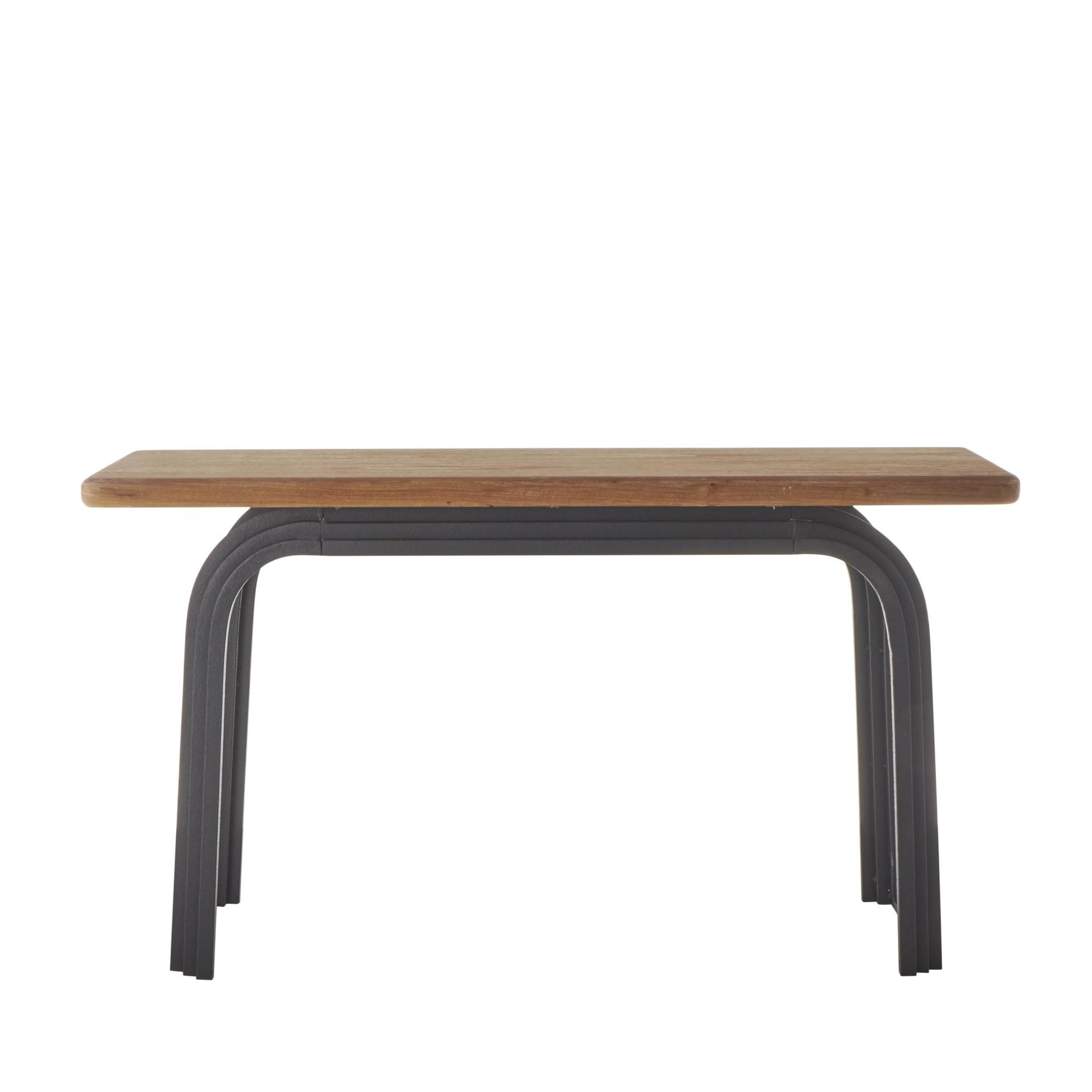 Black Metal Layered Arch Living Room Console Table with Brown Tabletop
