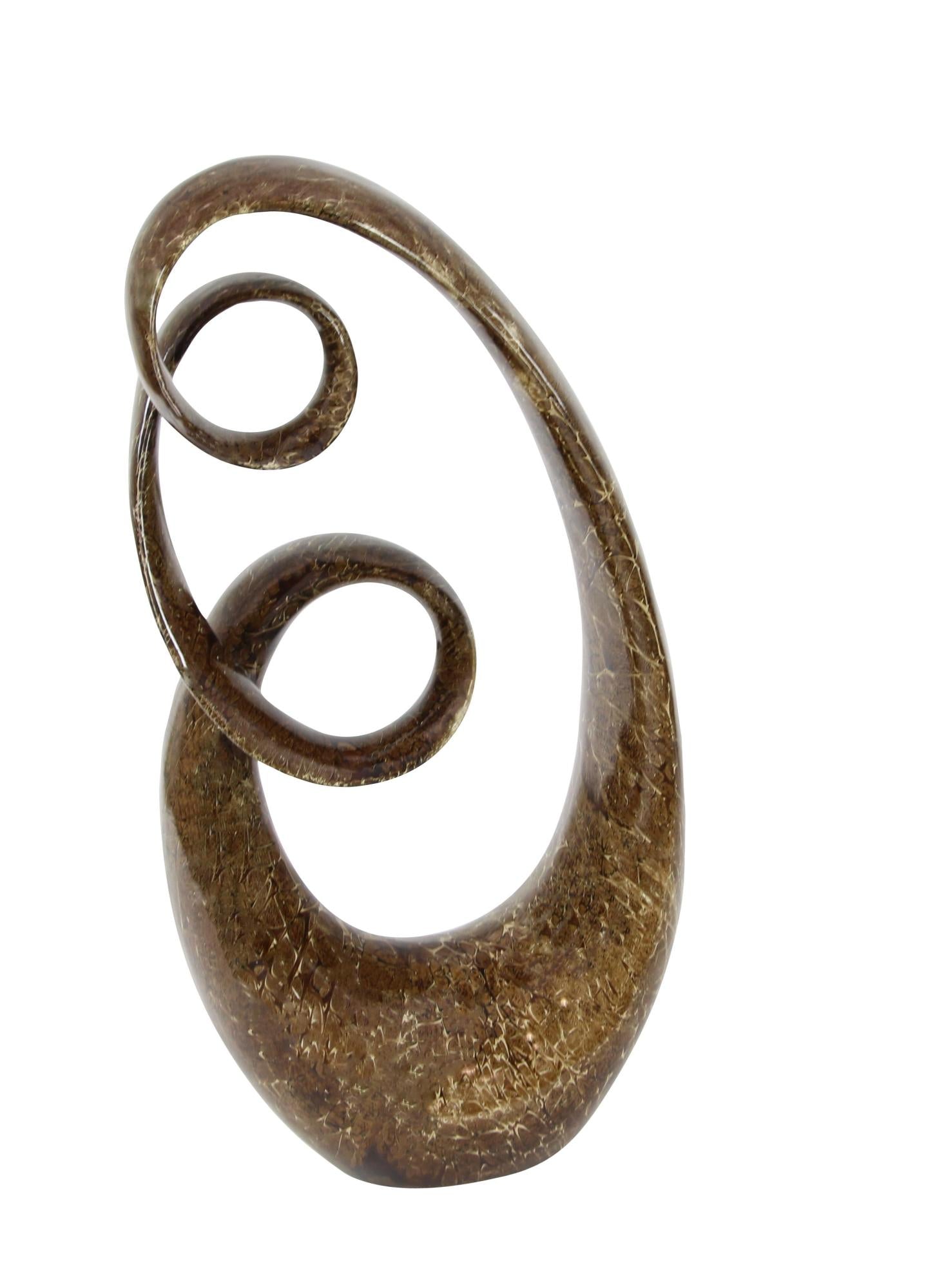 Abstract Brown Polystone Tall Textured Swirl Decorative Sculpture