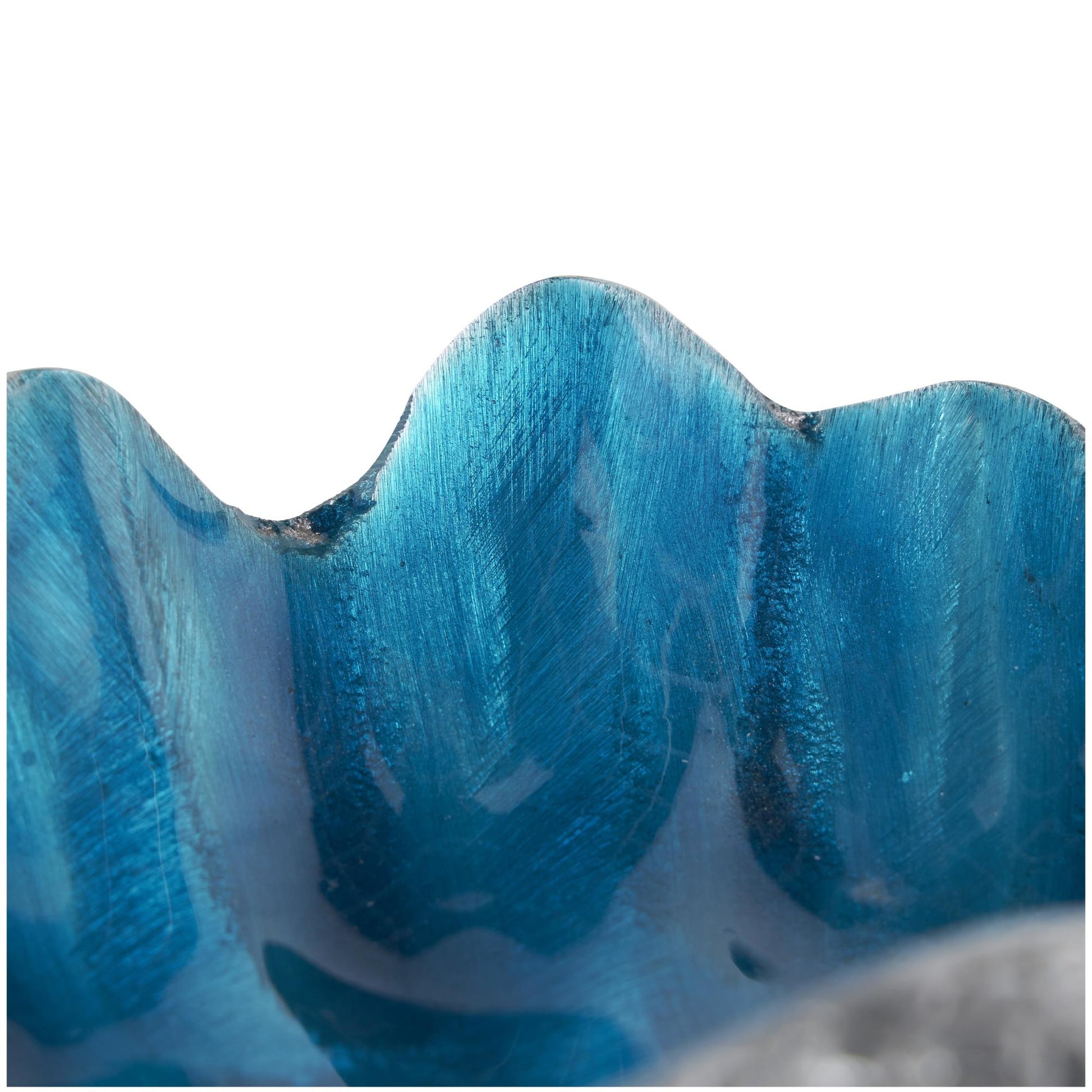 Set of 3 Shell Multi Colored Aluminum Metal Handmade Enameled Large Decorative Bowl with Textured Silver Bases