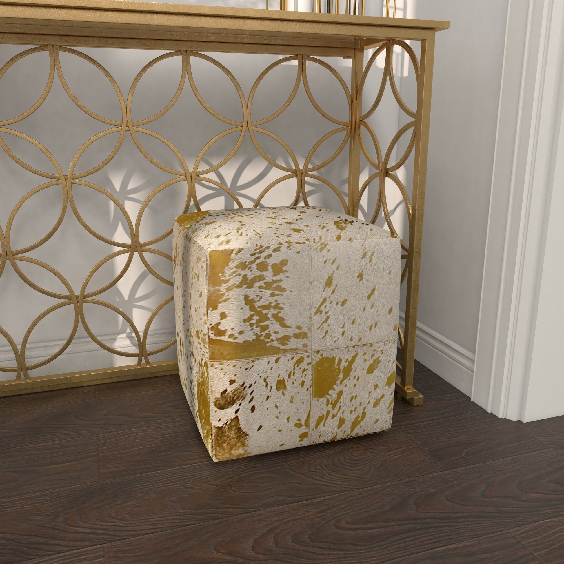 Leather Handmade Cowhide Living Room Stool with Patchwork Pattern