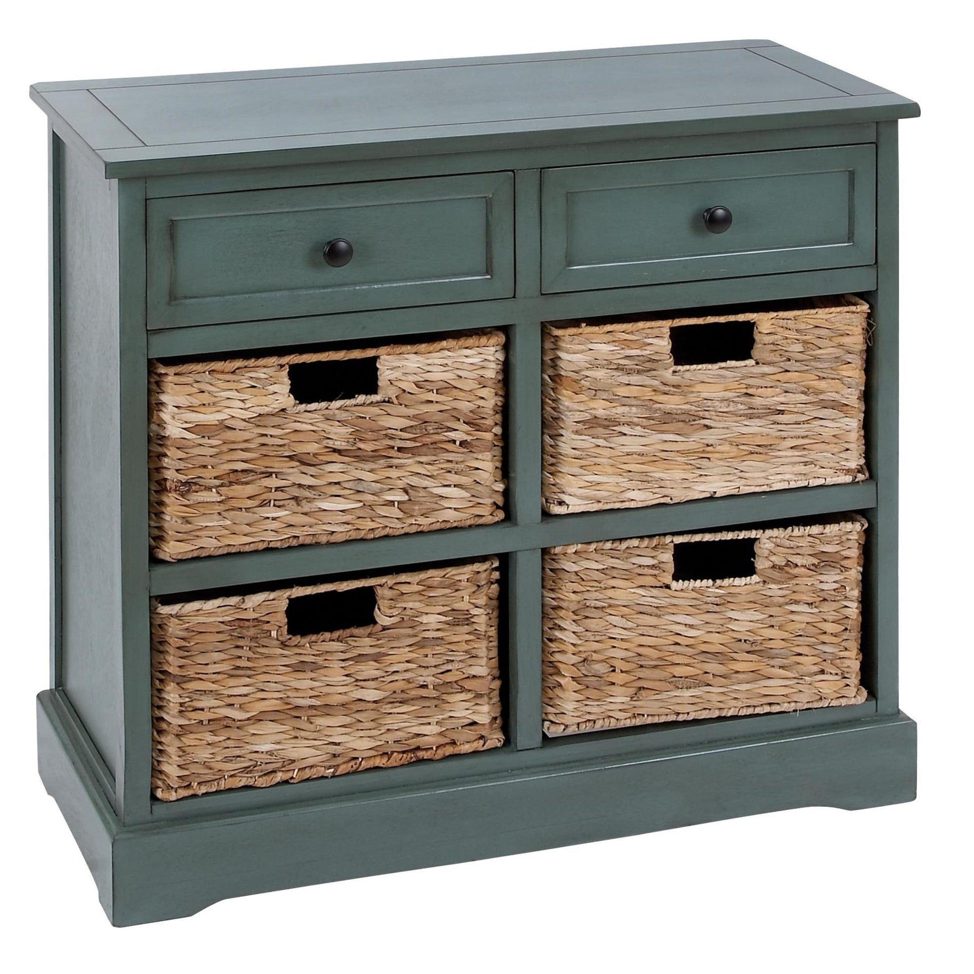 Teal Wood 2 Drawer Room Storage Unit with 4 Wicker Basket Drawers