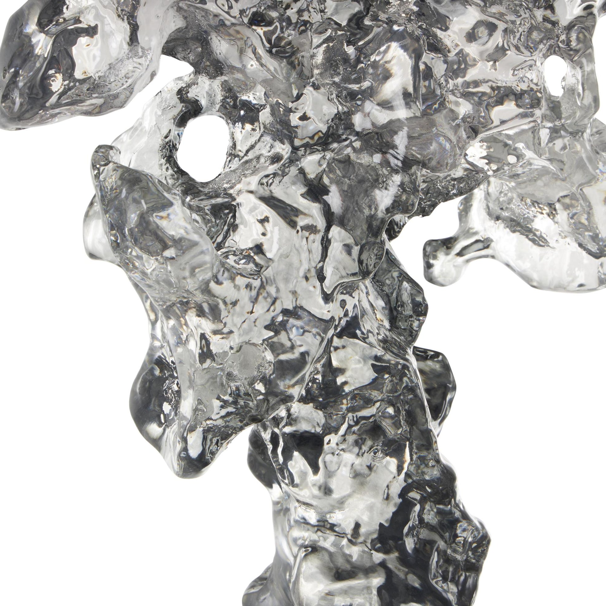 Abstract Clear Glass Handmade Freeform Decorative Sculpture with Clear Square Base