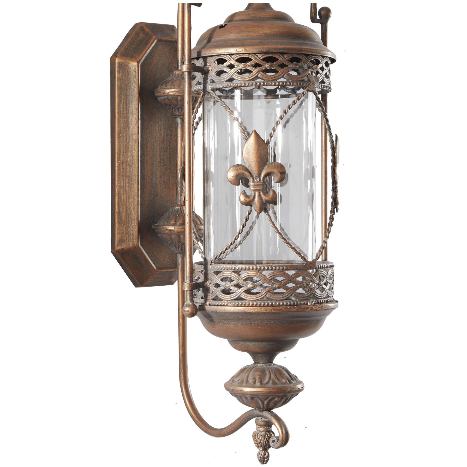 Fleur De Lis Metal Suspended Studded Single Candle Indoor Outdoor Wall Sconce with Scroll Details