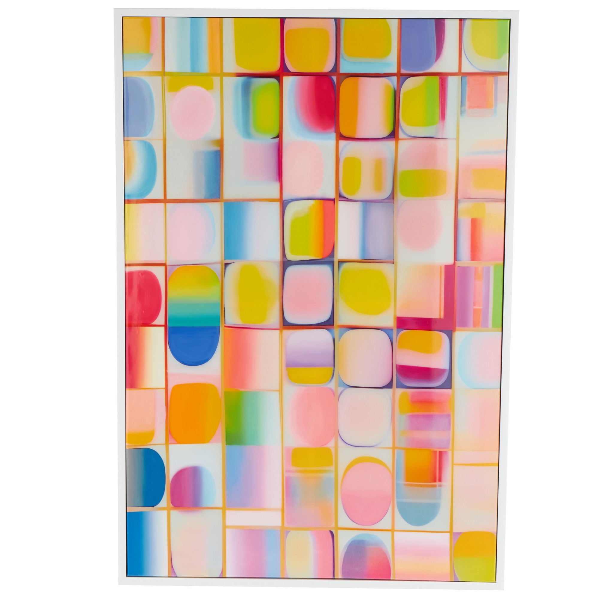 Geometric Multi Colored Canvas Ombre Square Pop Art Living Room Framed Wall Art with White Frame