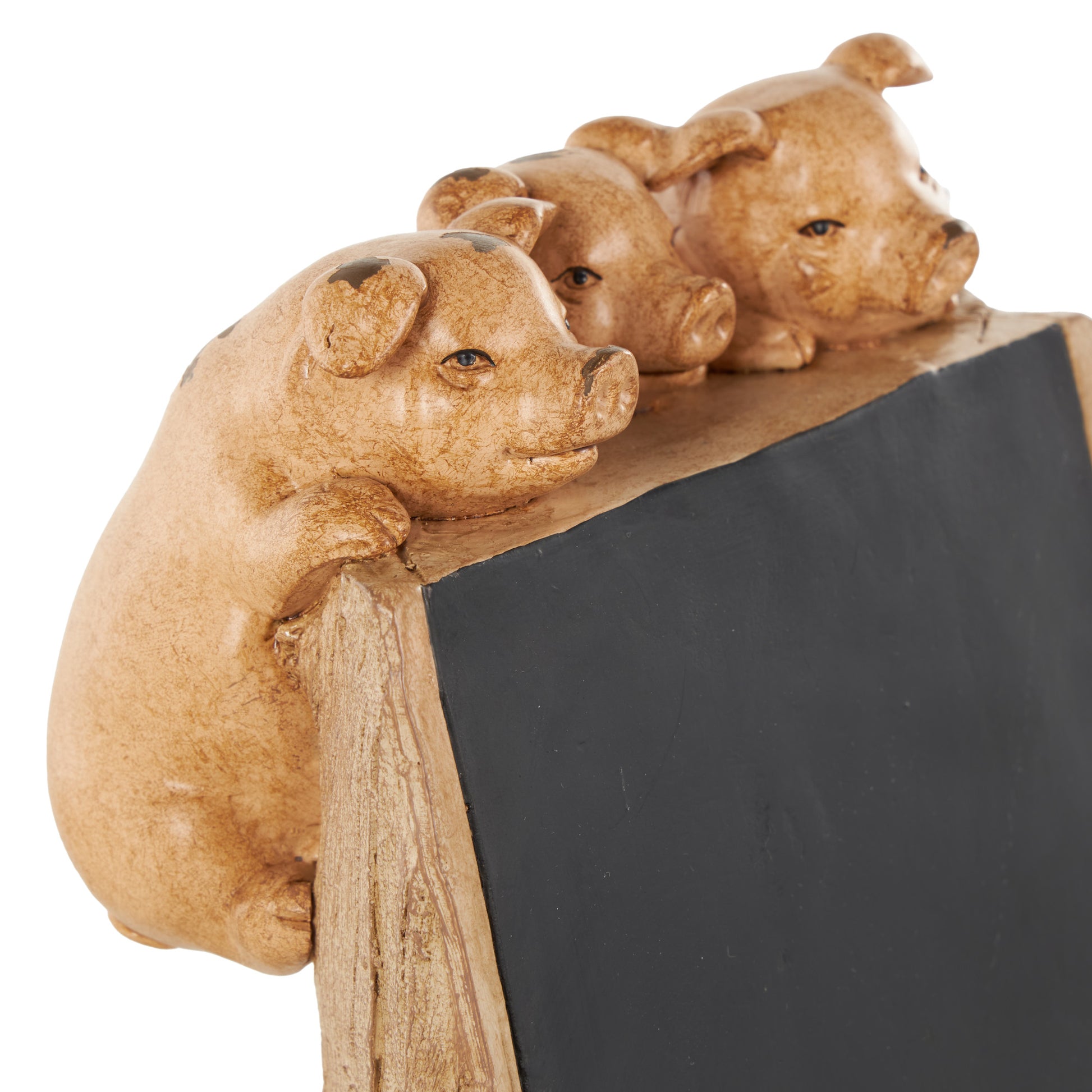 Pig Black Polystone Chalkboard Home Decorative Sign with Brown Tree Trunk Frame
