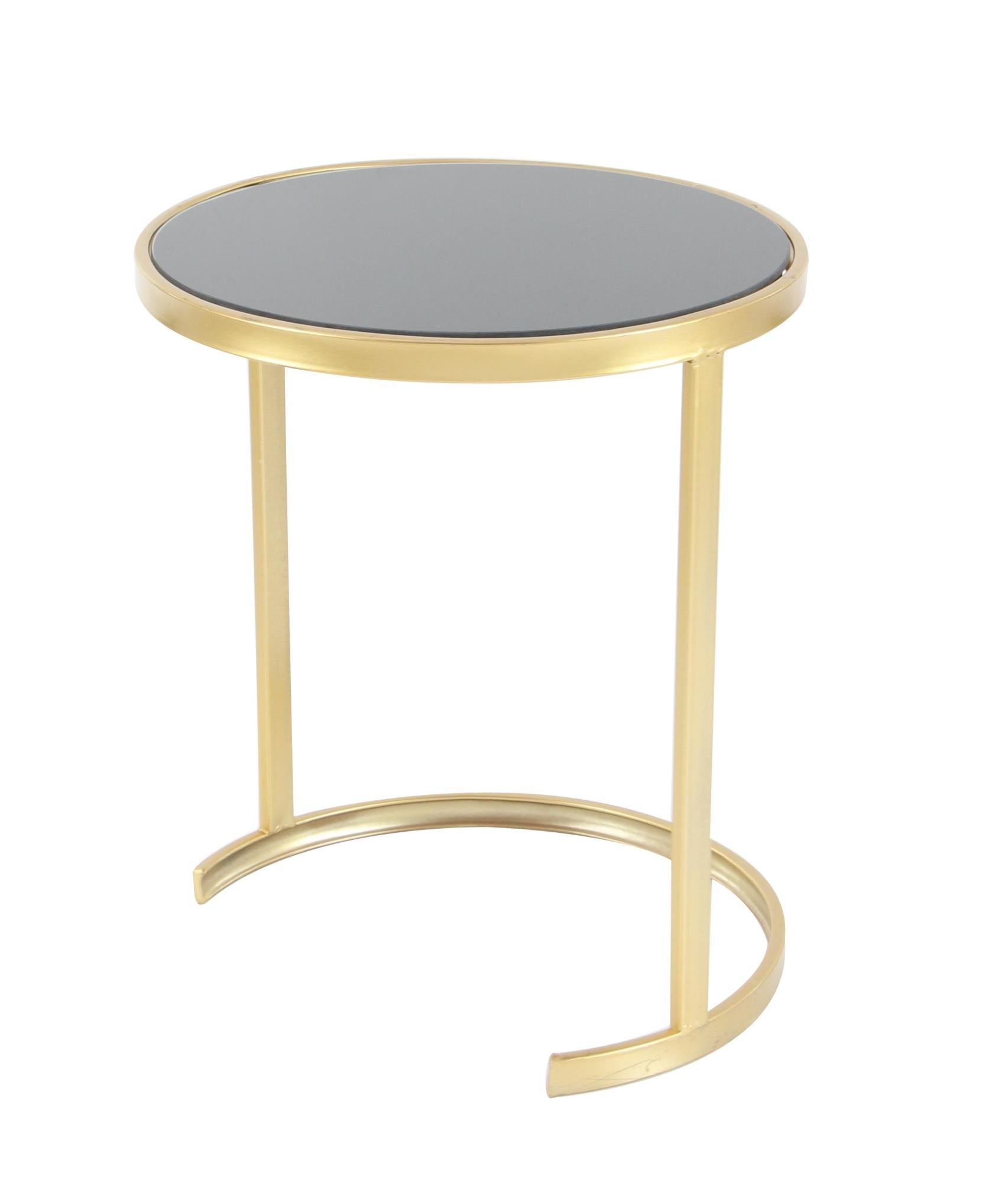 Set of 3 Metal Round Nesting Side End Accent Table with Black Glass Top