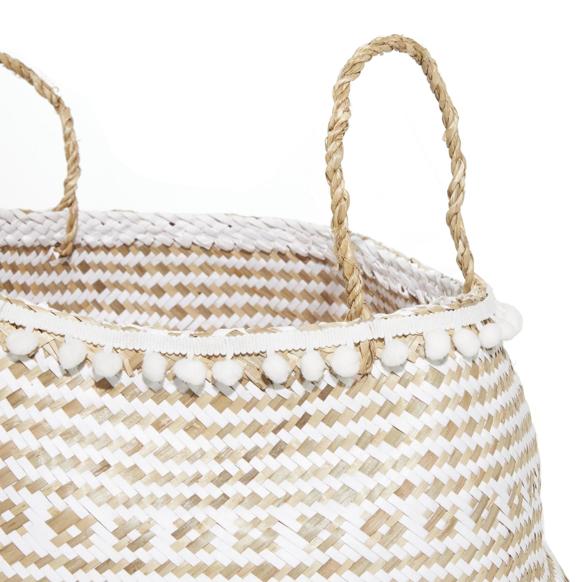 Set of 2 Brown Seagrass Handmade Patterned Decorative and Functional Storage Basket with Handles