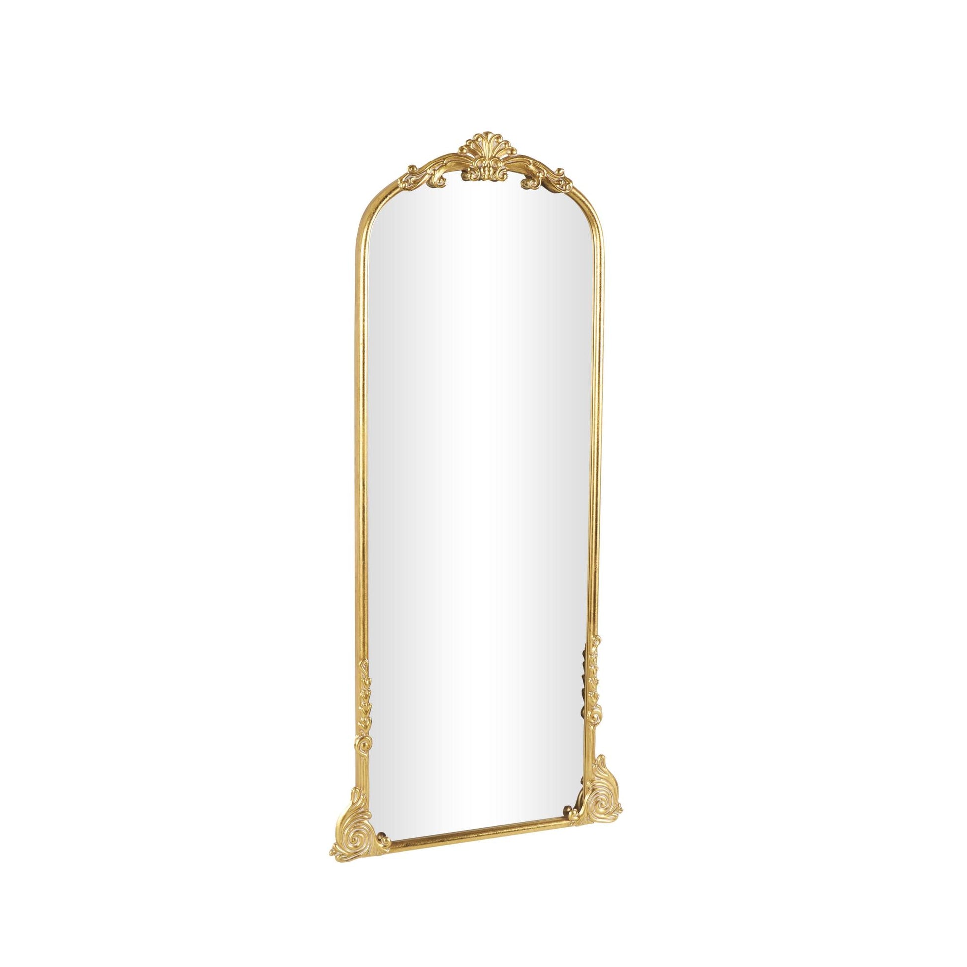 Scroll Gold Metal Tall Ornate Arched Baroque Room Floor Mirror