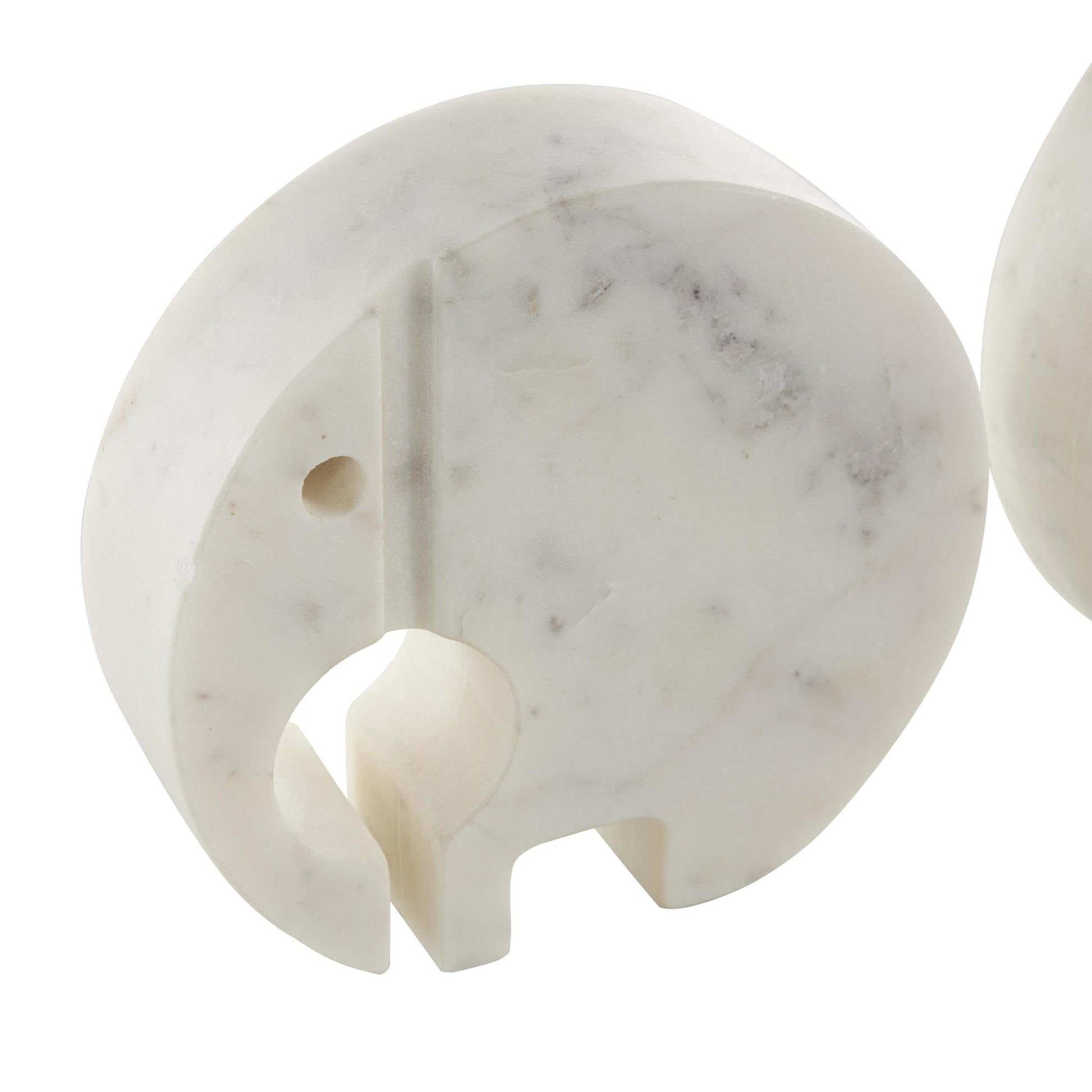 Set of 2 Elephant White Marble Circular Abstract Decorative Sculpture with Gray Marble Veins and Cutouts
