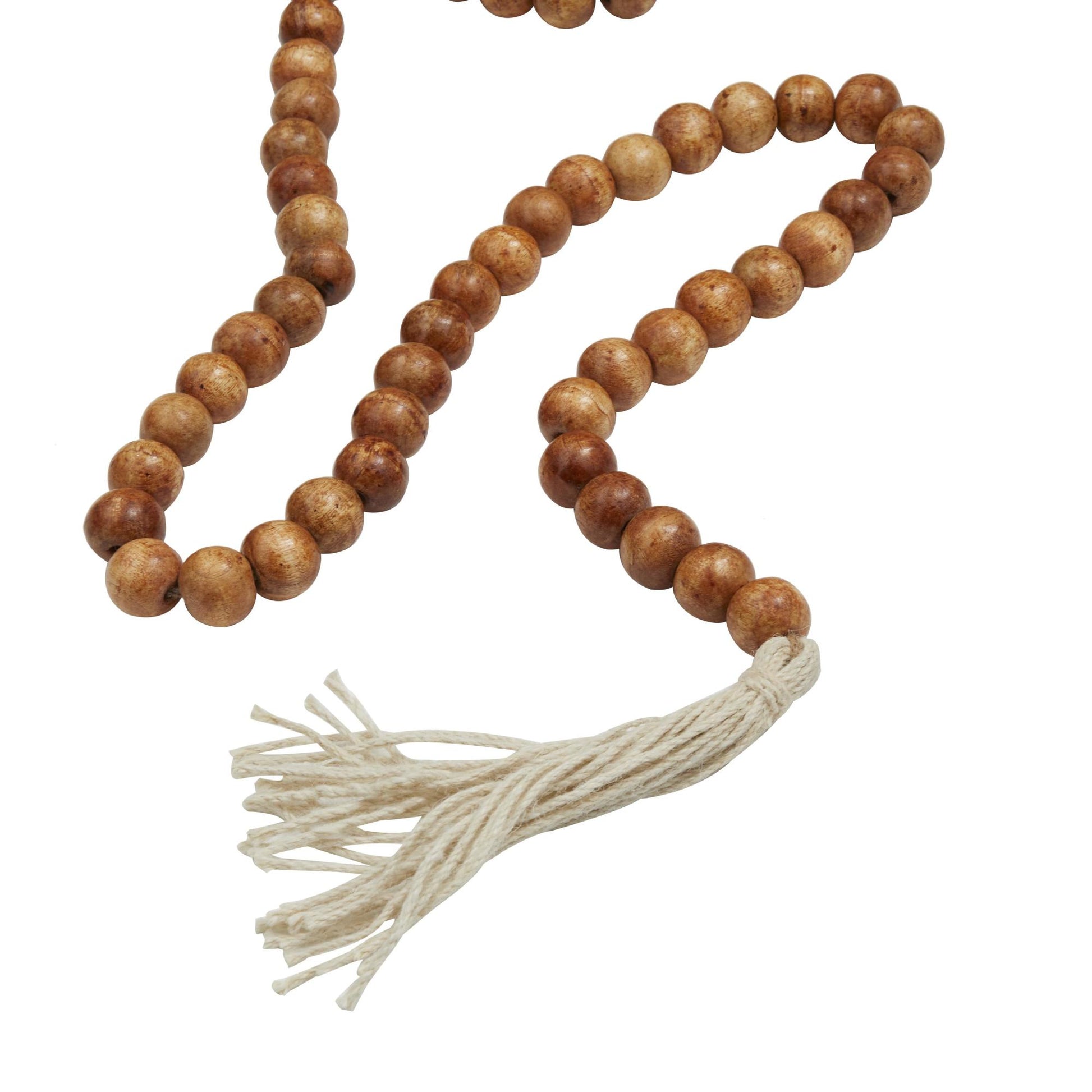 Mango Wood Handmade Round Long Carved Beaded Garland with Tassel