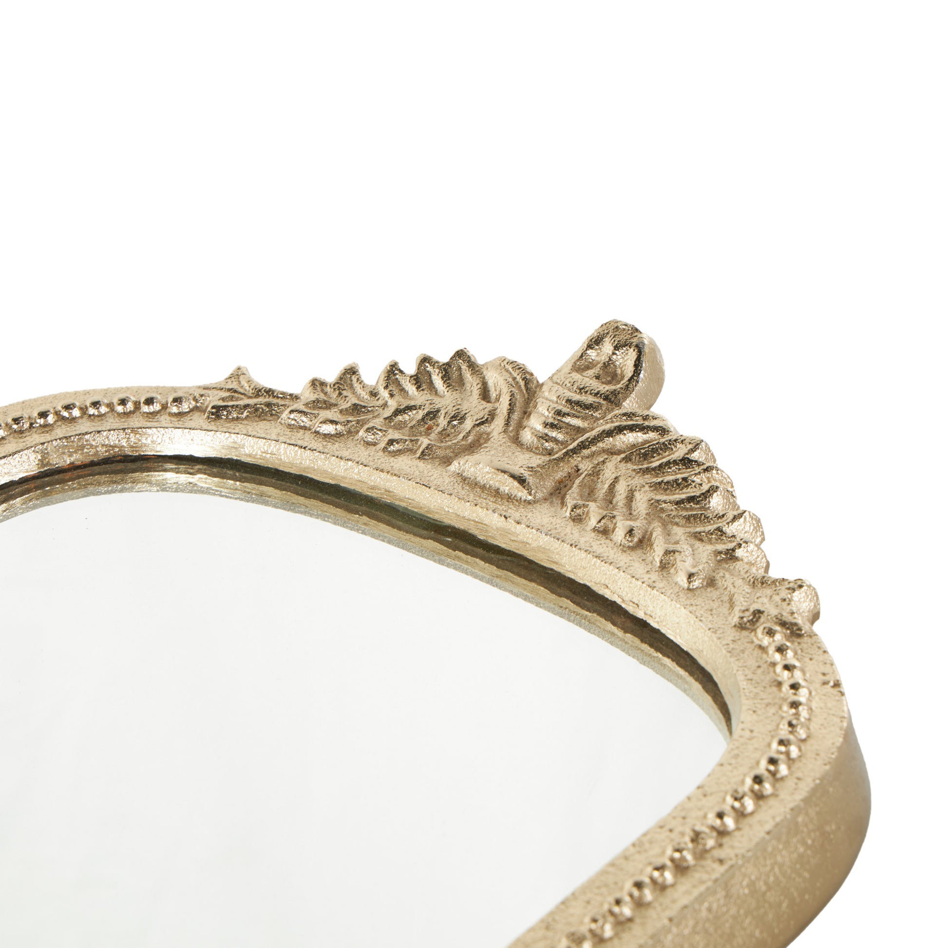 Set of 2 Leaf Gold Aluminum Metal Living Room Decor Tray with Mirrored Glass Interior and Handles