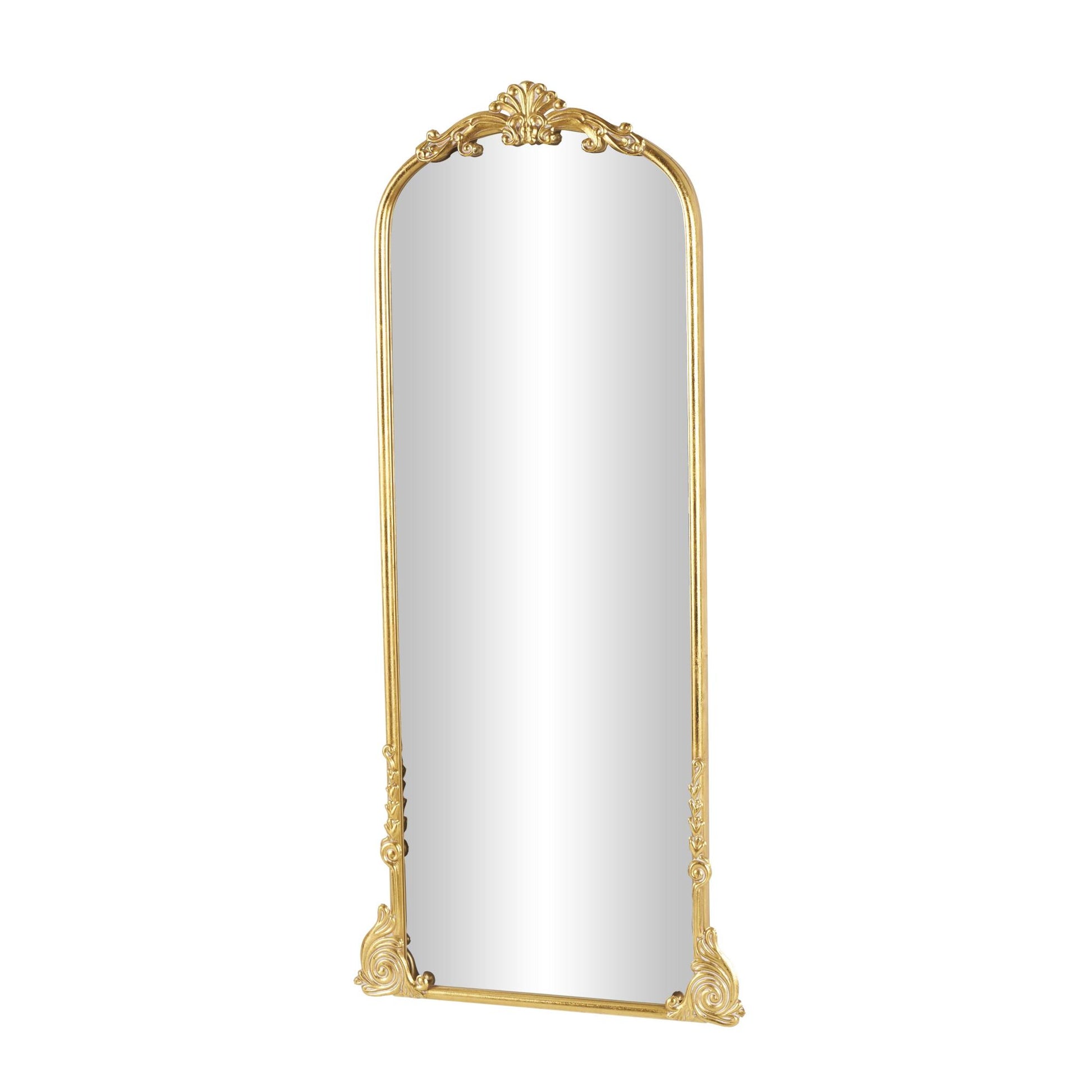 Scroll Gold Metal Tall Ornate Arched Baroque Room Floor Mirror