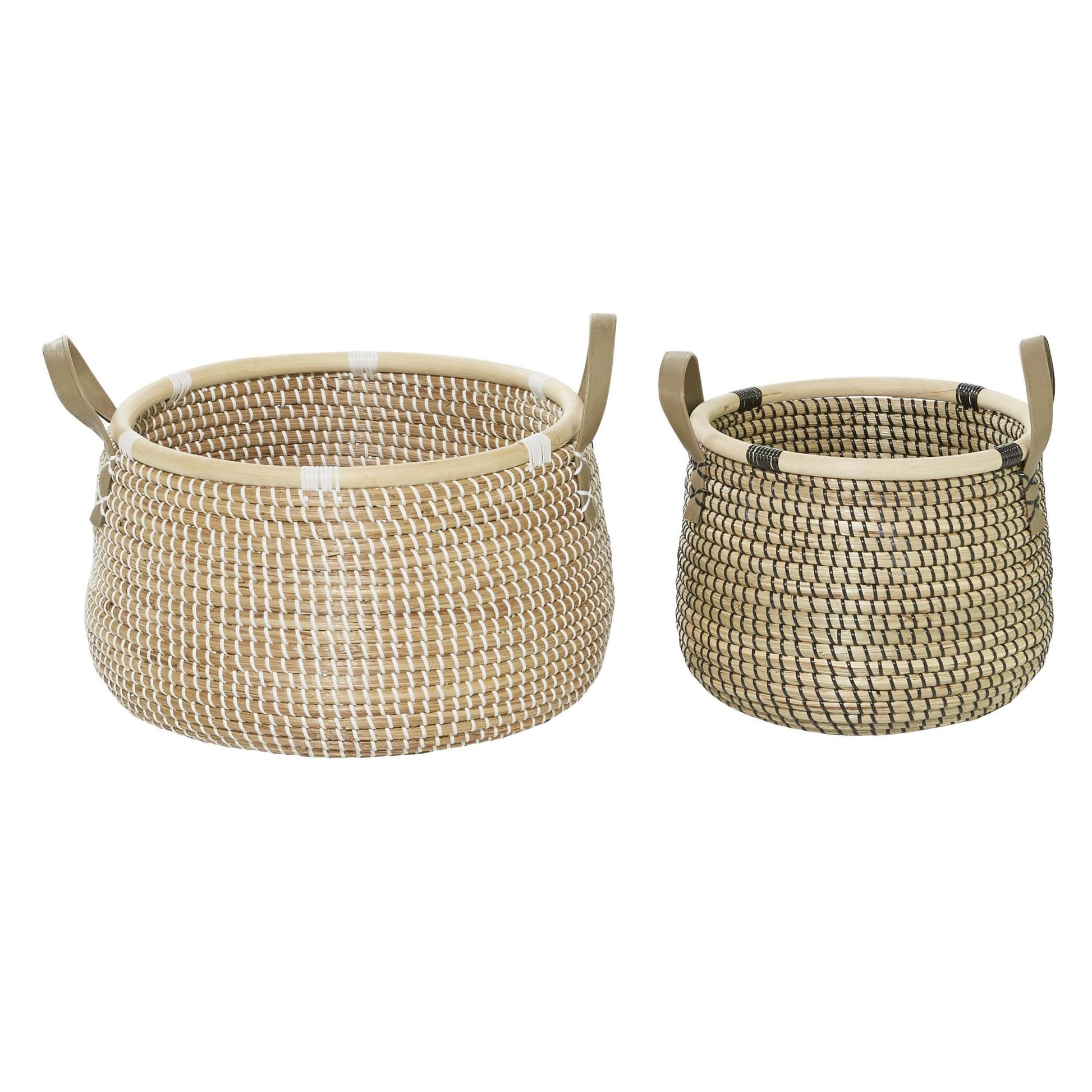 Set of 2 Brown Banana Leaf Handmade Decorative and Functional Storage Basket with Handles