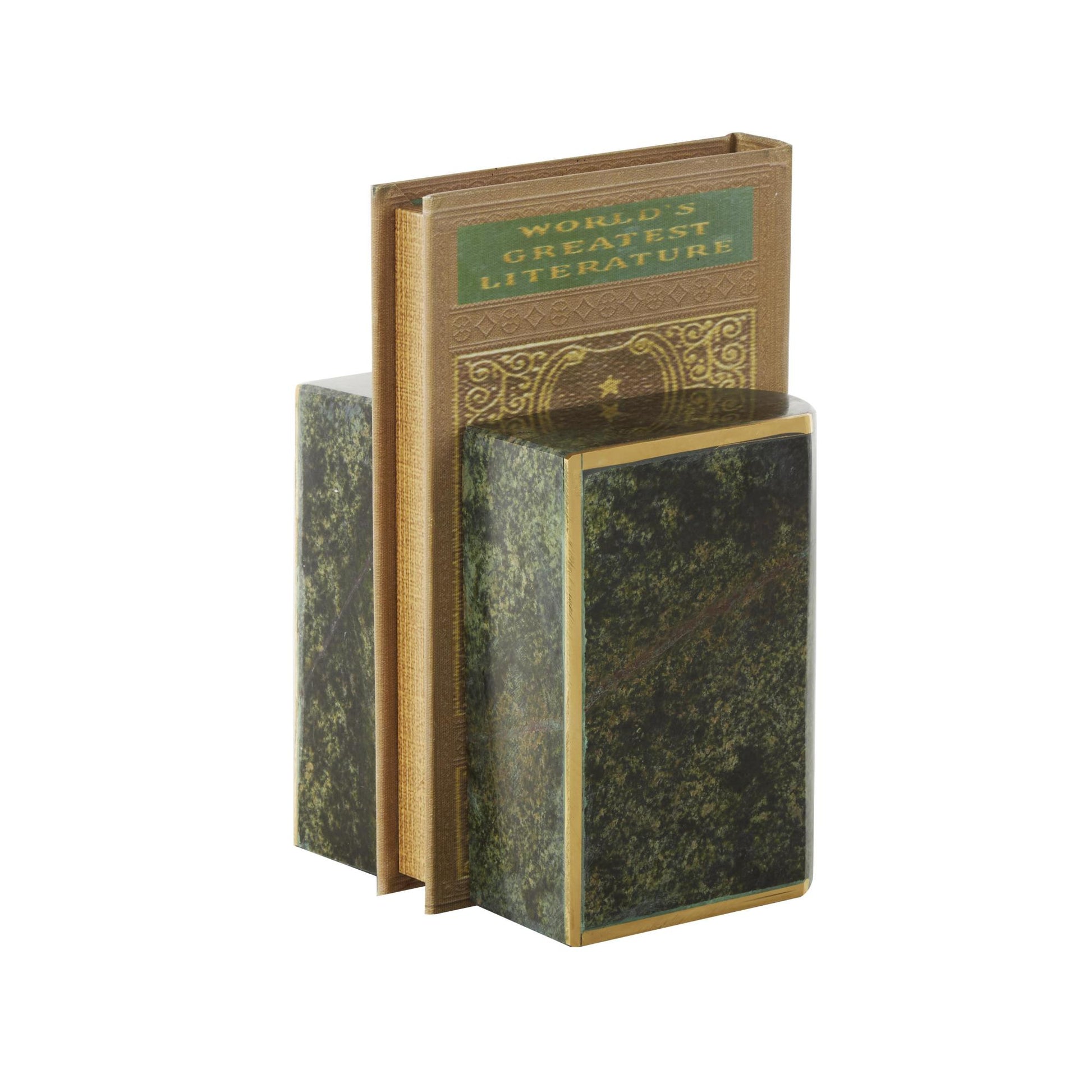 Set of 2 Geometric Marble Curved Rectangular Decorative Bookends with Gold Accents