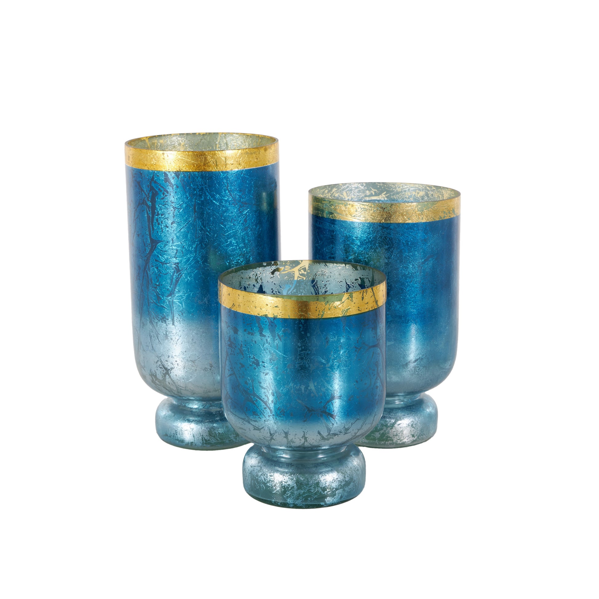 Set of 3 Glass Pillar Room Hurricane Lamp with Gold Interior