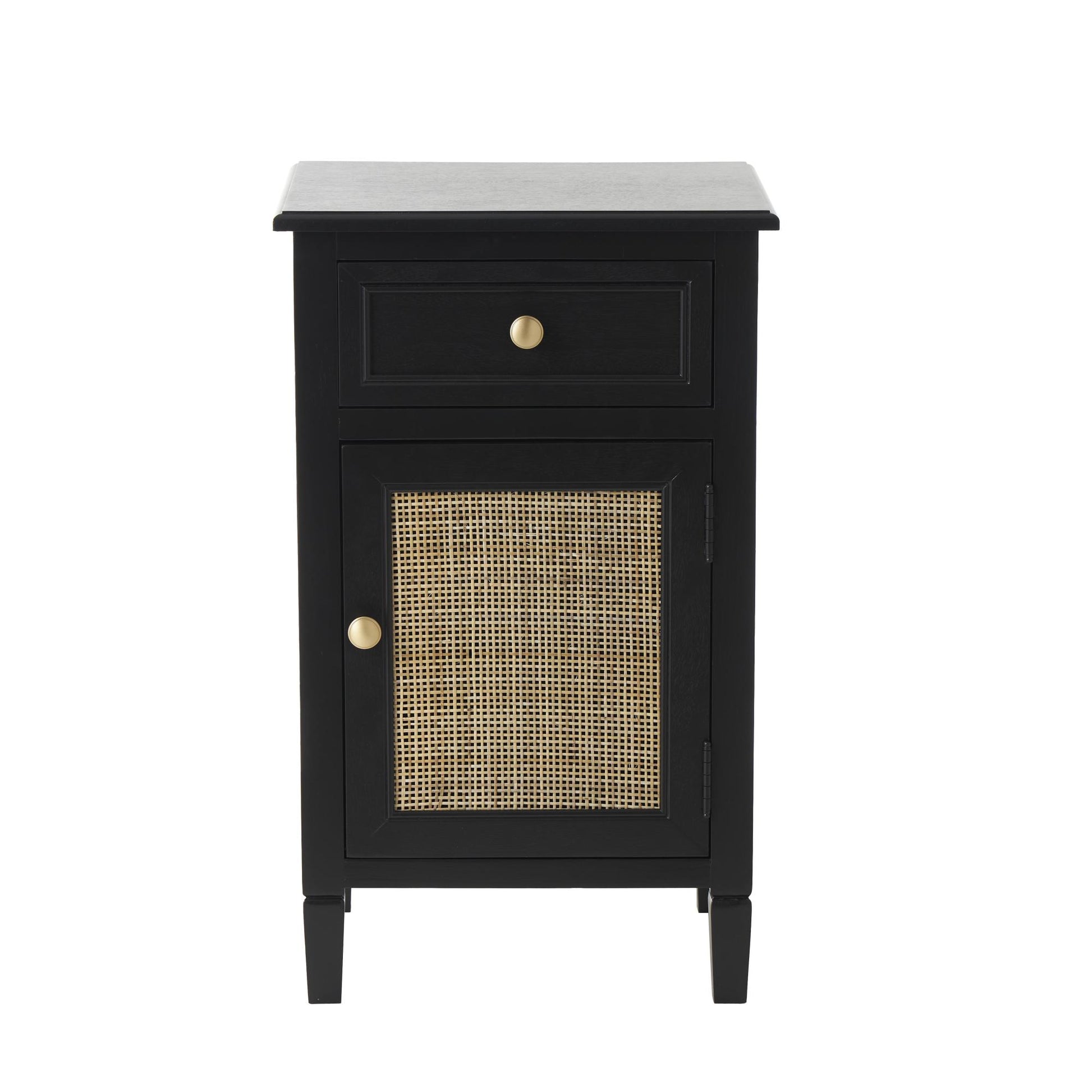 Black Wood Handmade 1 Door and 1 Drawer Room Cabinet with Rattan Front