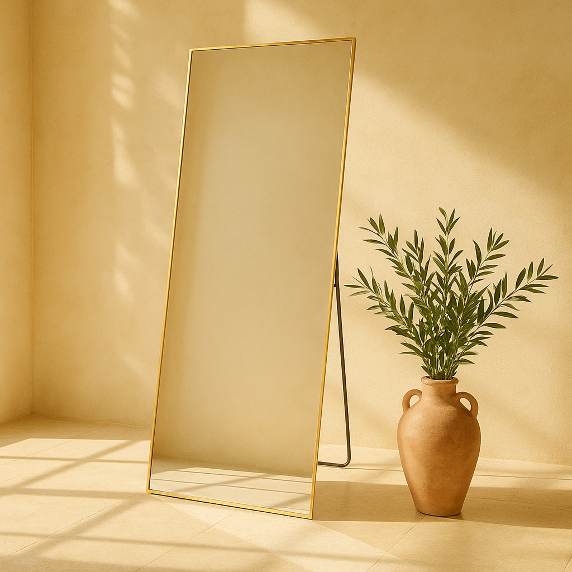 CosmoLiving by Cosmopolitan Gold Metal Room Floor Mirror with Stand