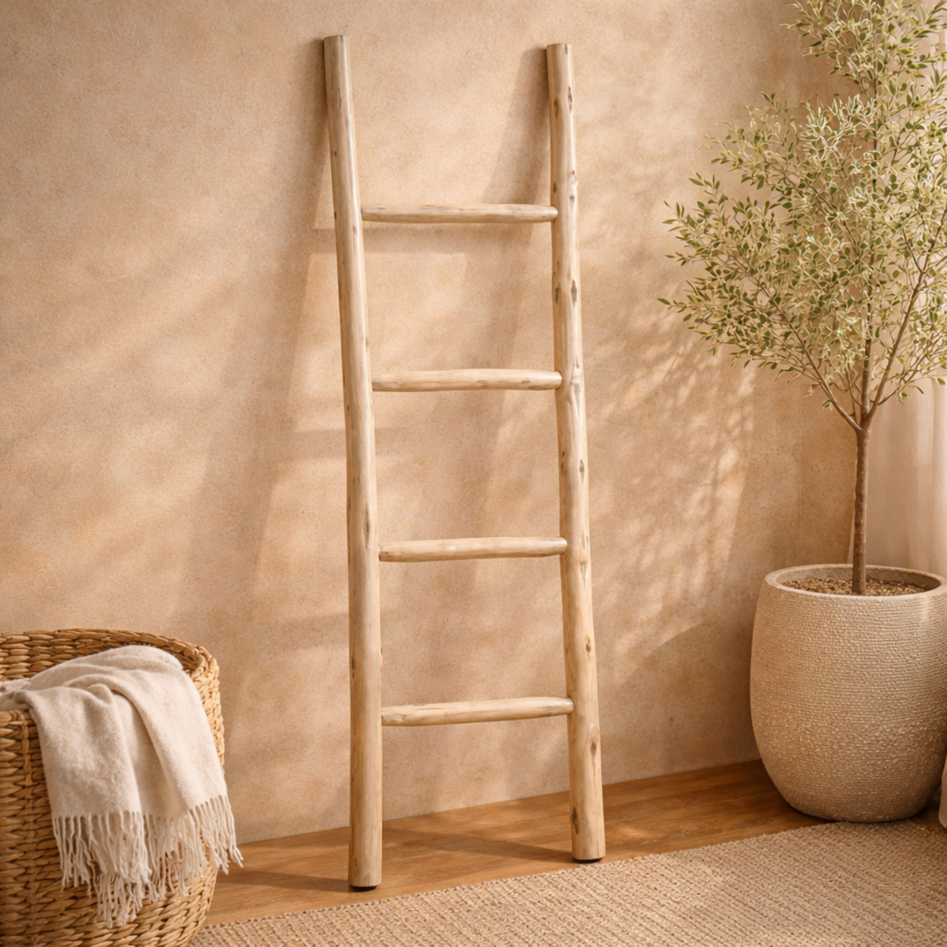 Teak Wood Handmade 4 Rack Partition Ladder 18" x 2" x 59"