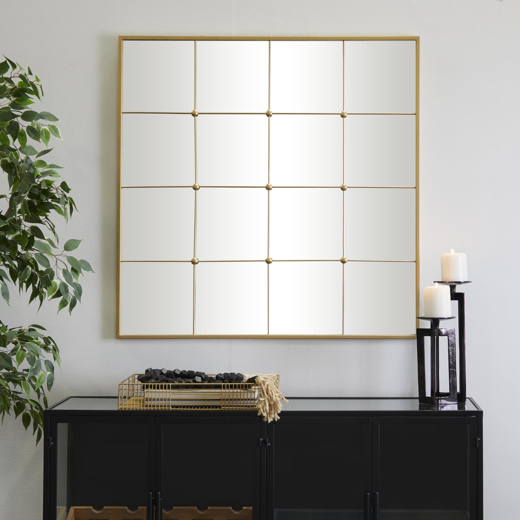 CosmoLiving by Cosmopolitan Gold Metal Window Pane Inspired Room Wall Mirror