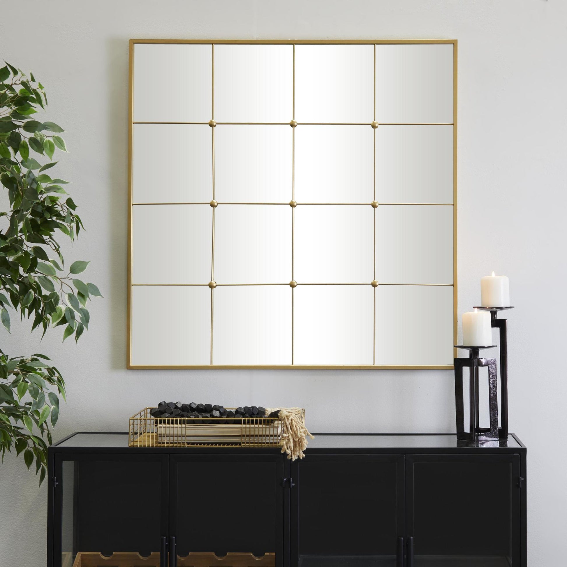 CosmoLiving by Cosmopolitan Gold Metal Window Pane Inspired Room Wall Mirror
