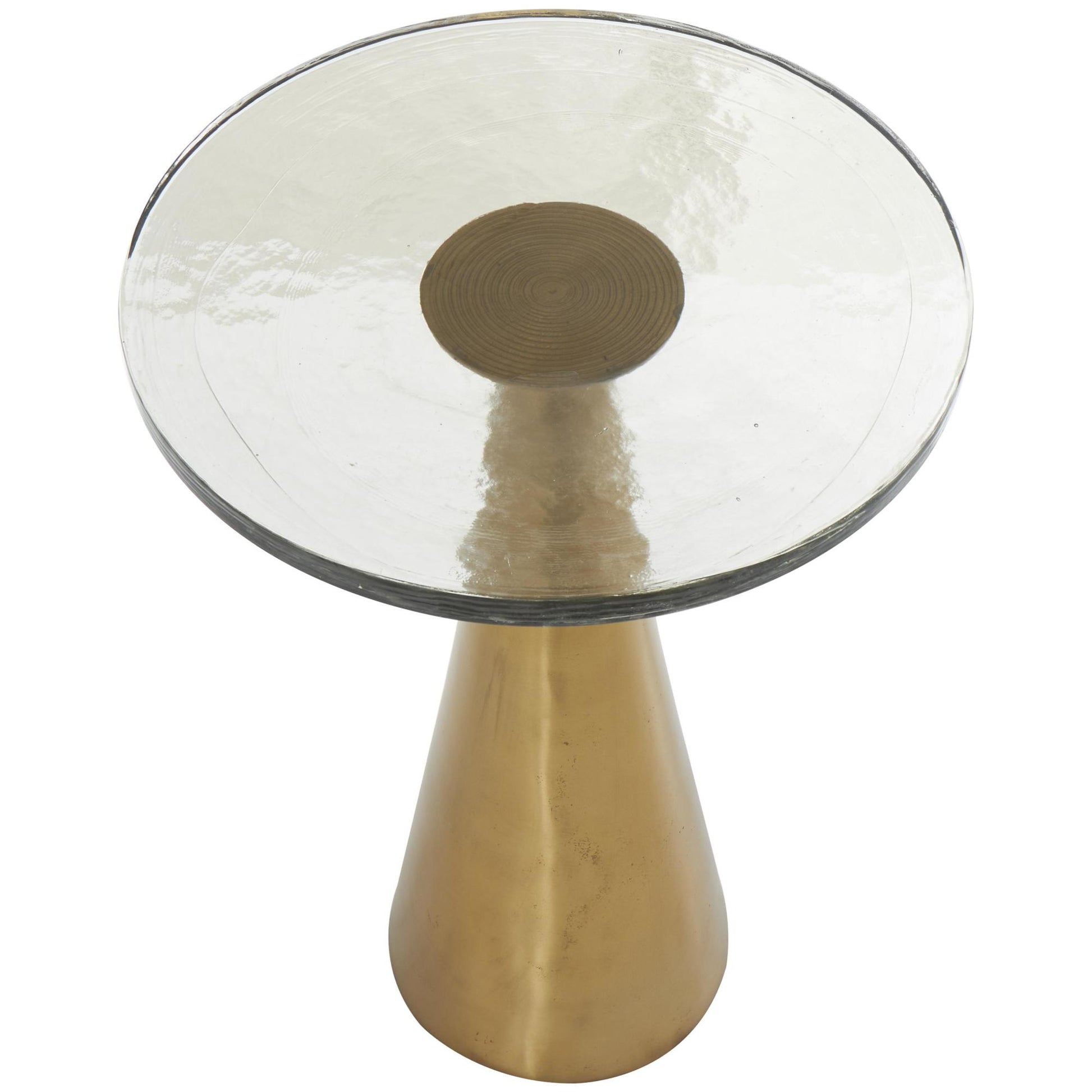 Geometric Aluminum Metal Cone Side End Accent Table with Textured Glass Tabletop