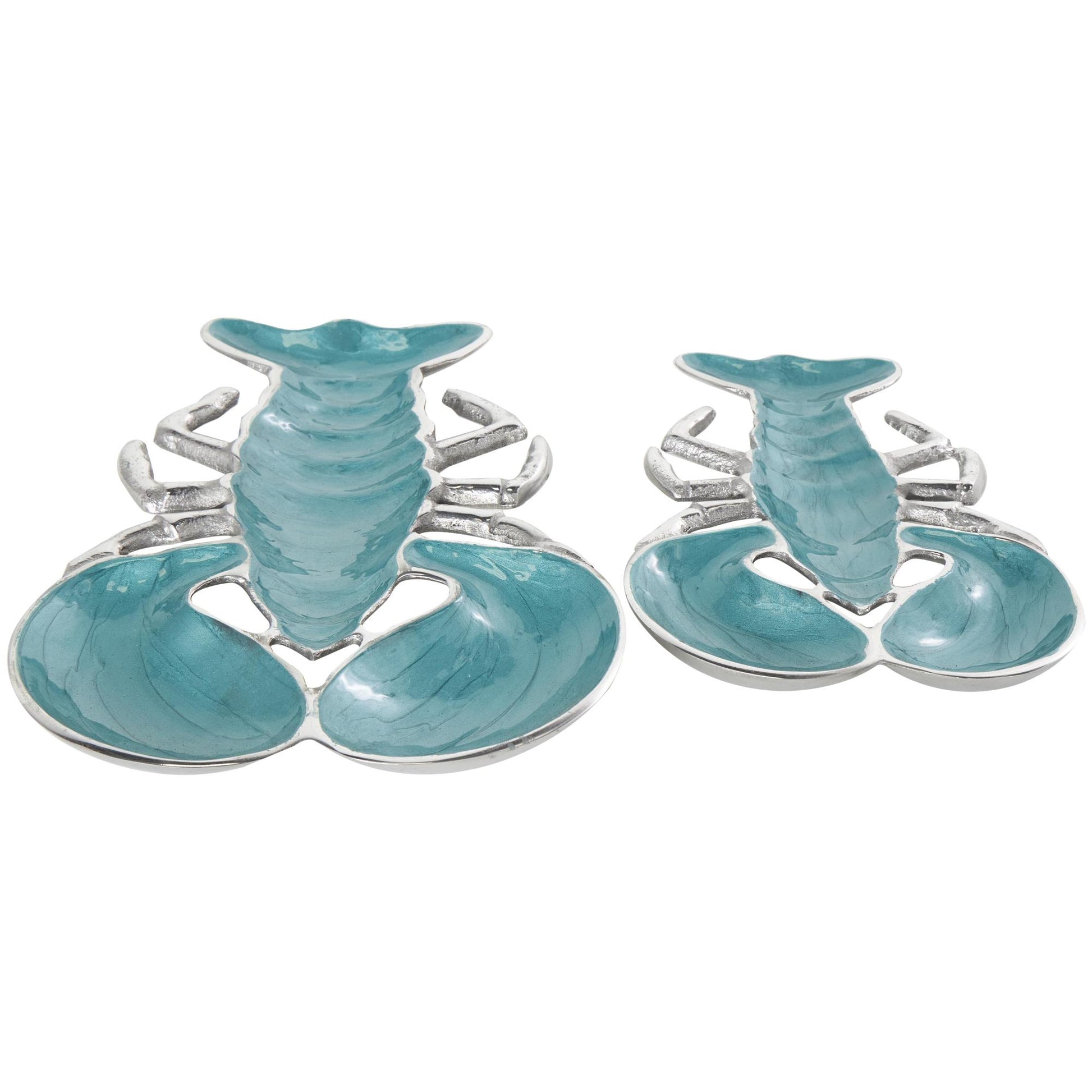 Set of 2 Lobster Aluminum Metal Enameled Living Room Decor Serving Bowl with Silver Metal Exterior Set of 2 11", 9"W
