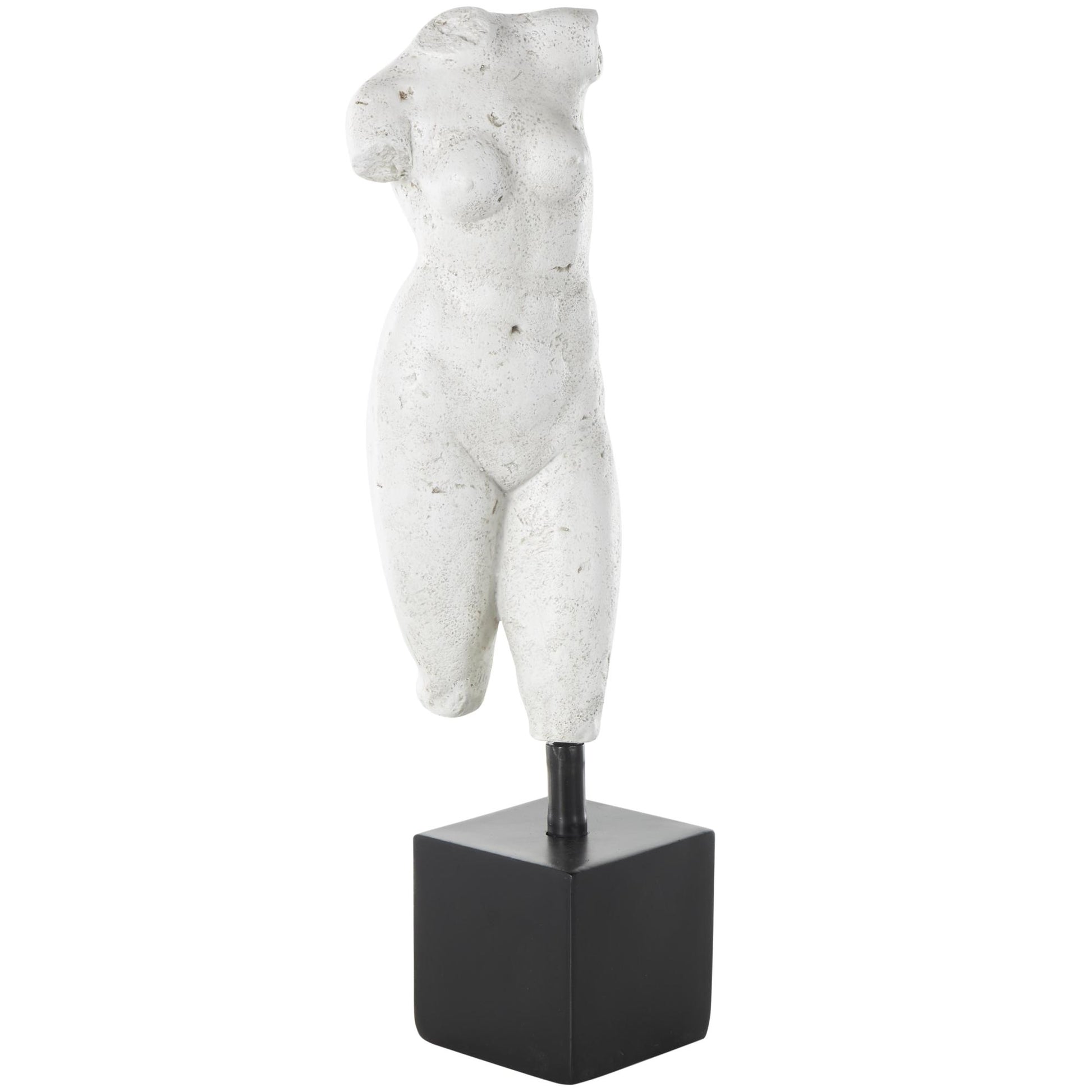 People White Polystone Decorative Sculpture with Black Square Base