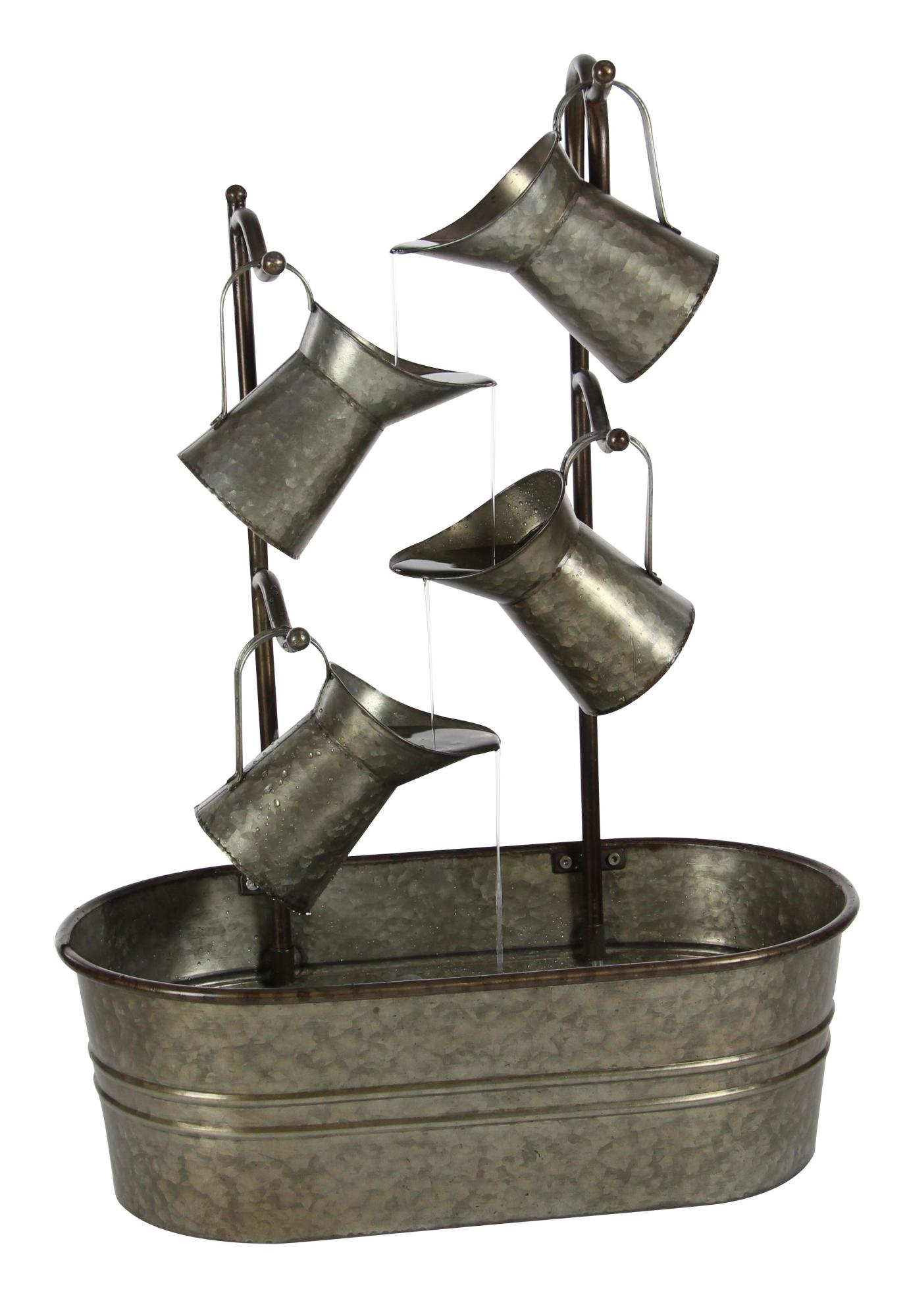 Gray Metal Indoor Outdoor Fountain with Watering Cans